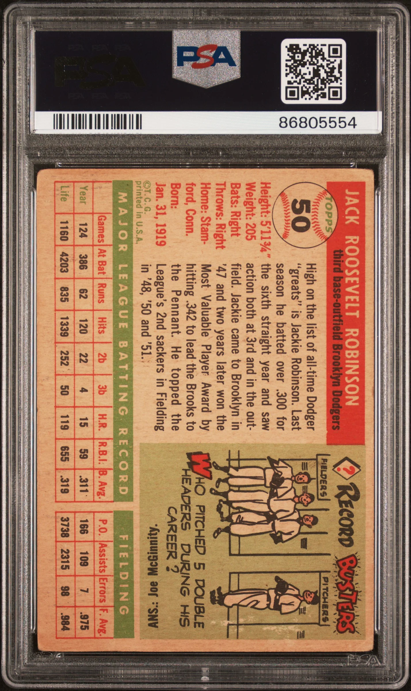 1955 Topps Jackie Robinson #50 PSA 2 - Image 4
