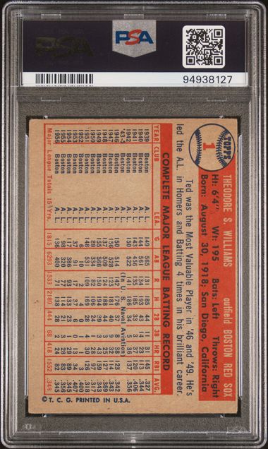 1957 Topps Ted Williams #1 PSA 2 - Image 2