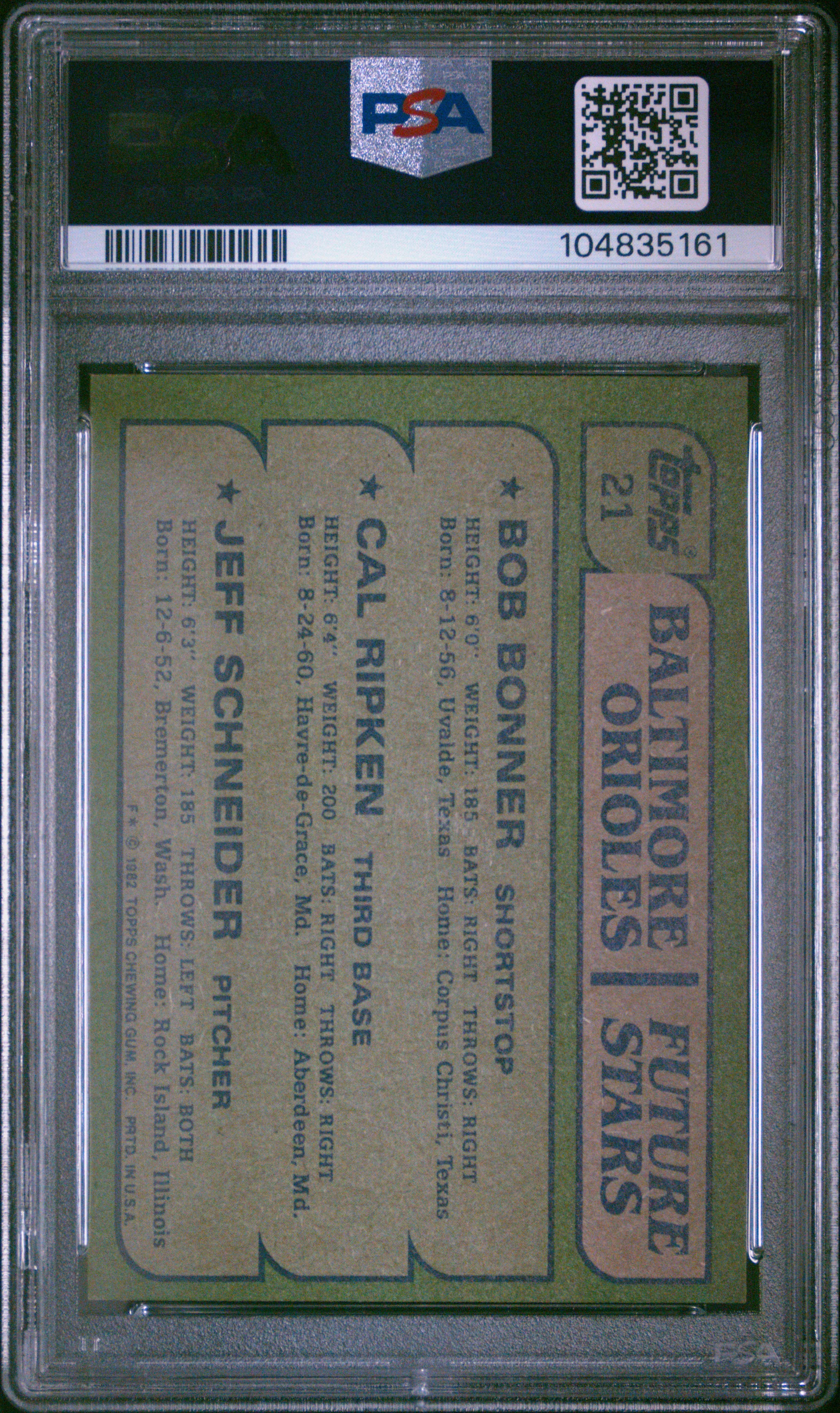 1982 Topps Orioles Future Stars Ripken/Bonner/Schneider #21 PSA 9 - Image 2