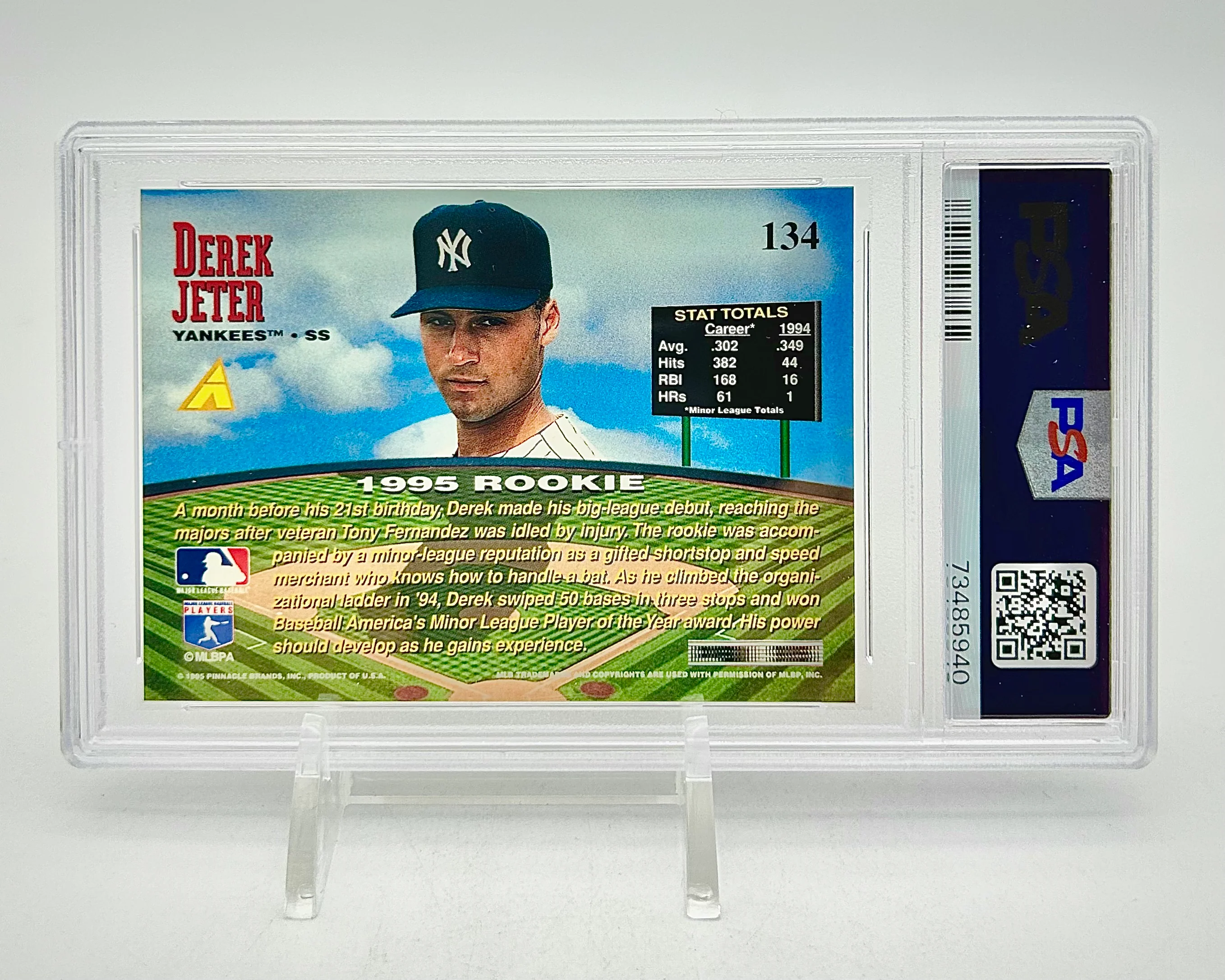 1995 Pinnacle Zenith Derek Jeter #134 PSA 9 - Image 2