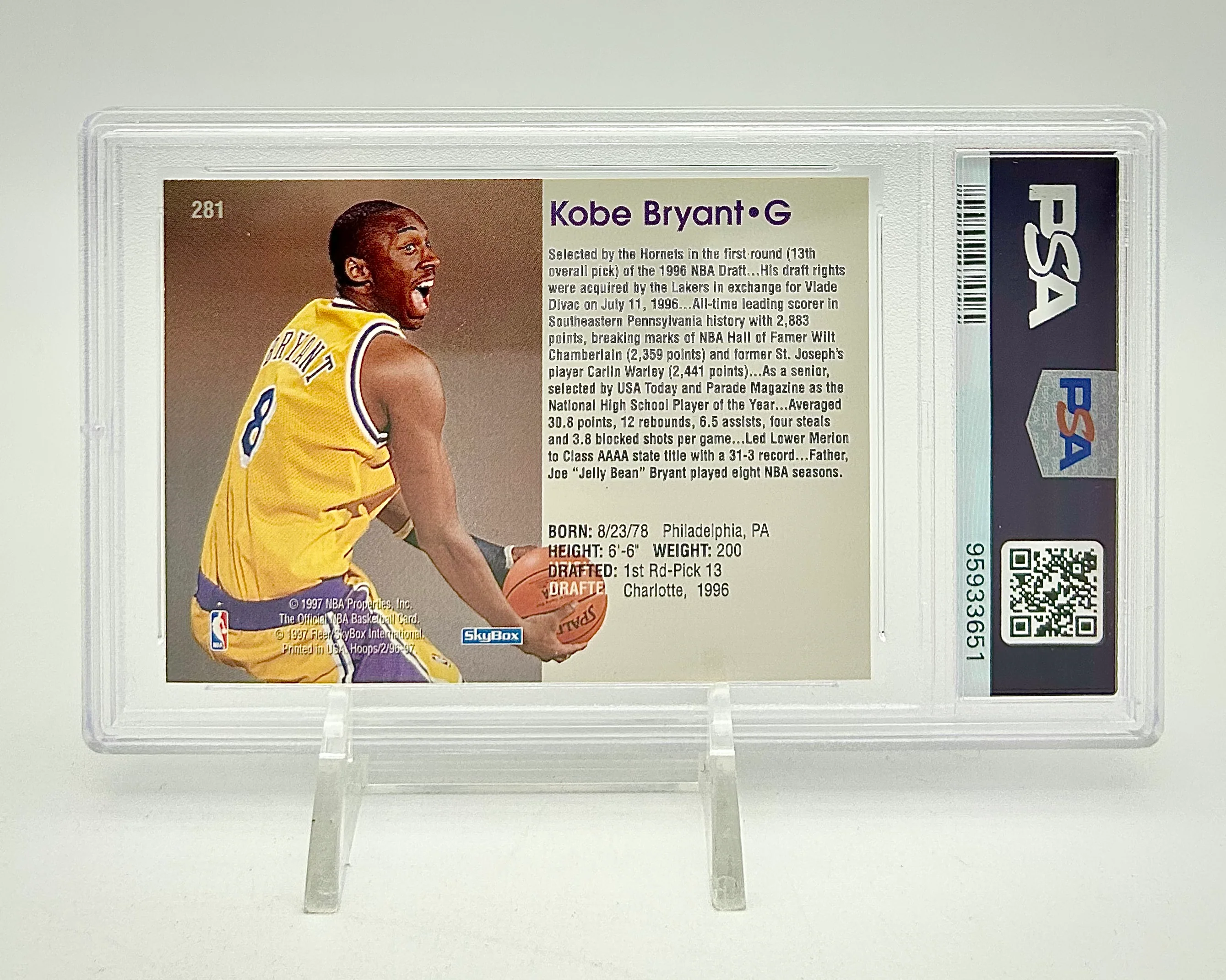 1996 Hoops Kobe Bryant #281 PSA 9 - Image 2