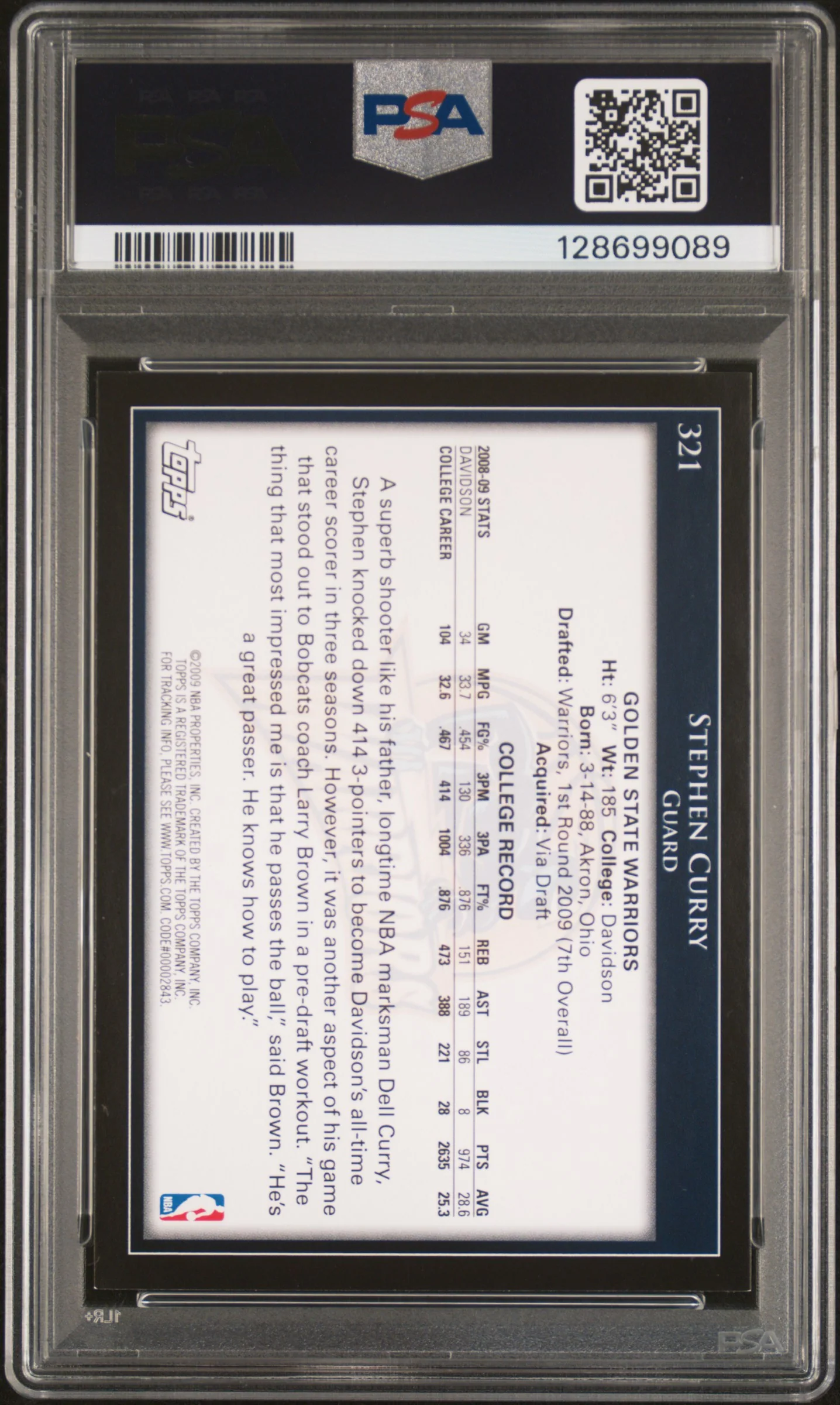 2009 Topps Stephen Curry #321 PSA 8 - Image 2