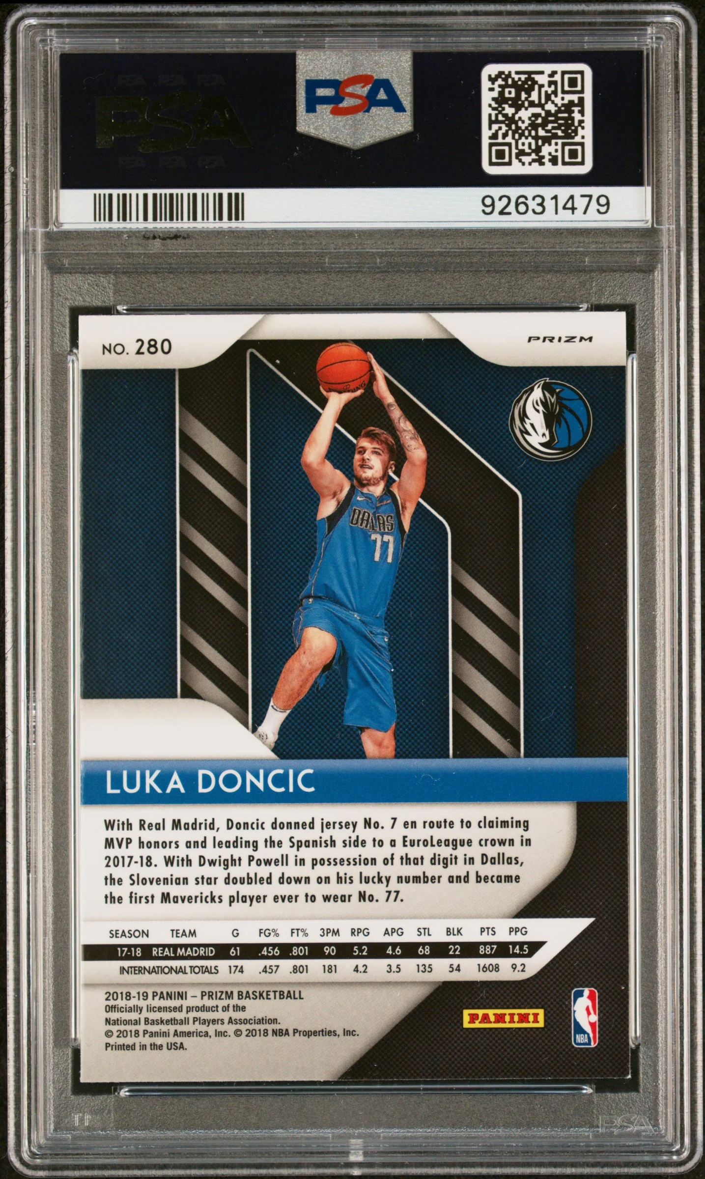 2018 Panini Prizm Silver Luka Doncic #280 PSA 9 - Image 2