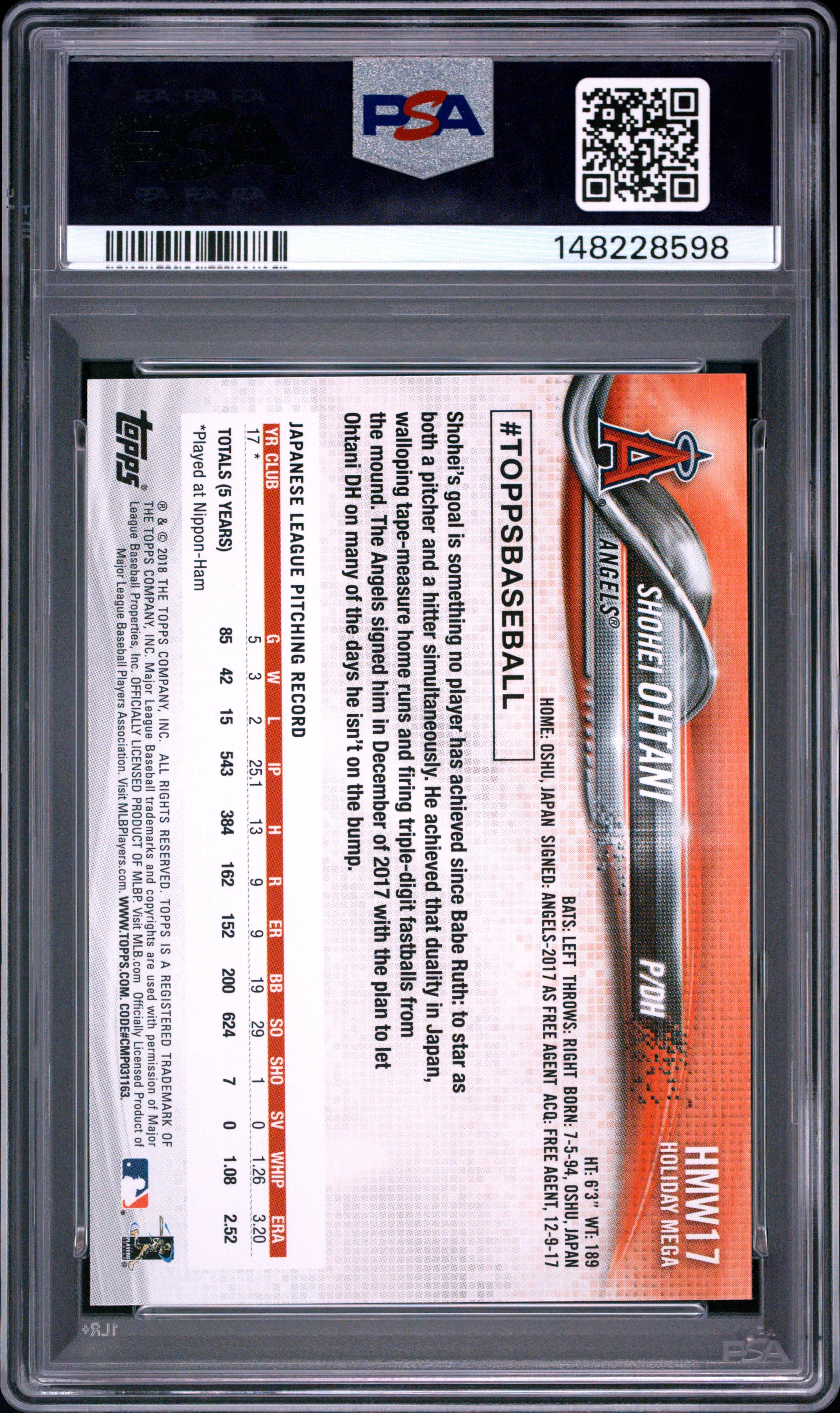 2018 Topps Holiday #17 Shohei Ohtani PSA 10 (148228598) - Image 2