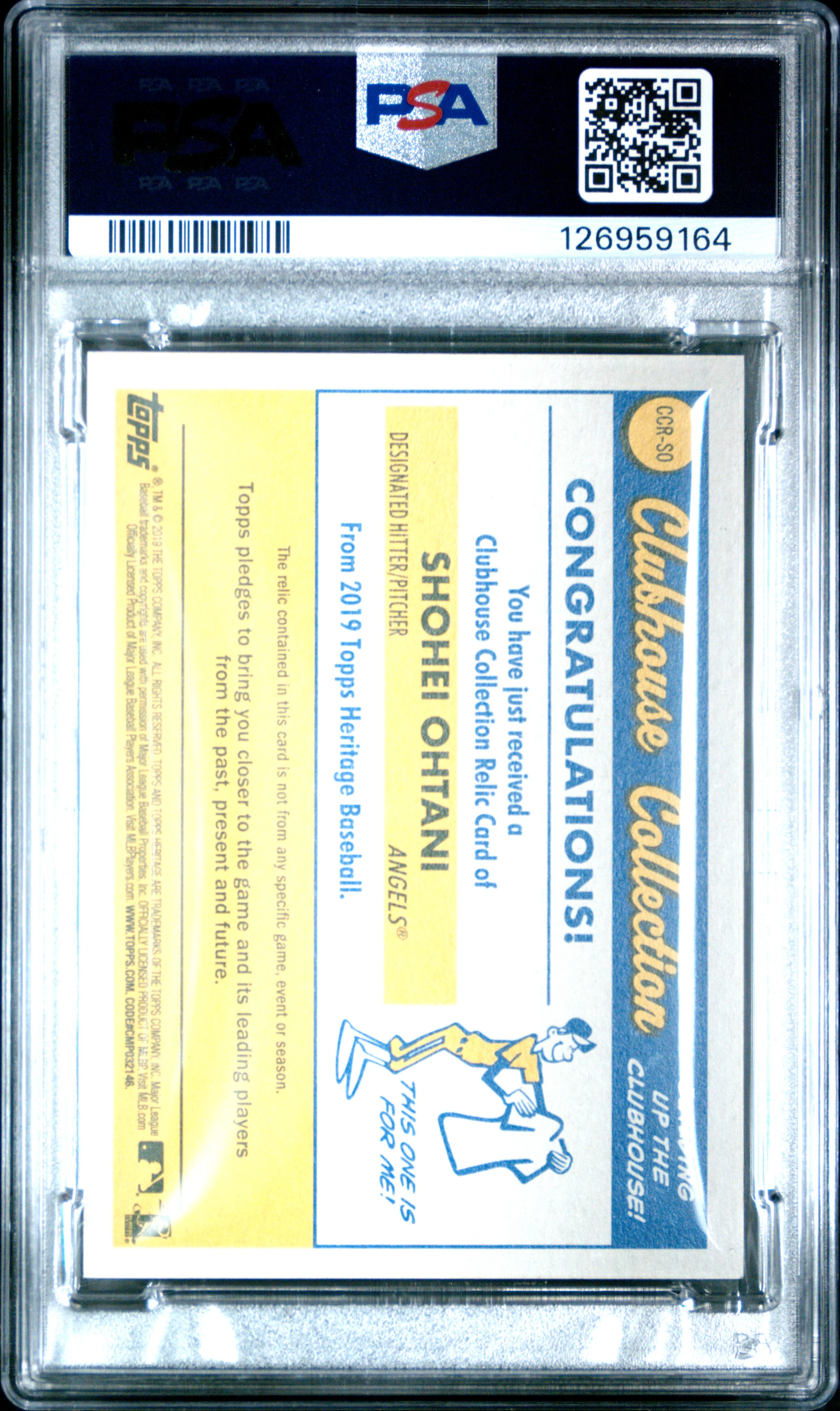2019 Topps Heritage Clubhouse Collection Relics Shohei Ohtani #CCR-SO PSA 10 - Image 2