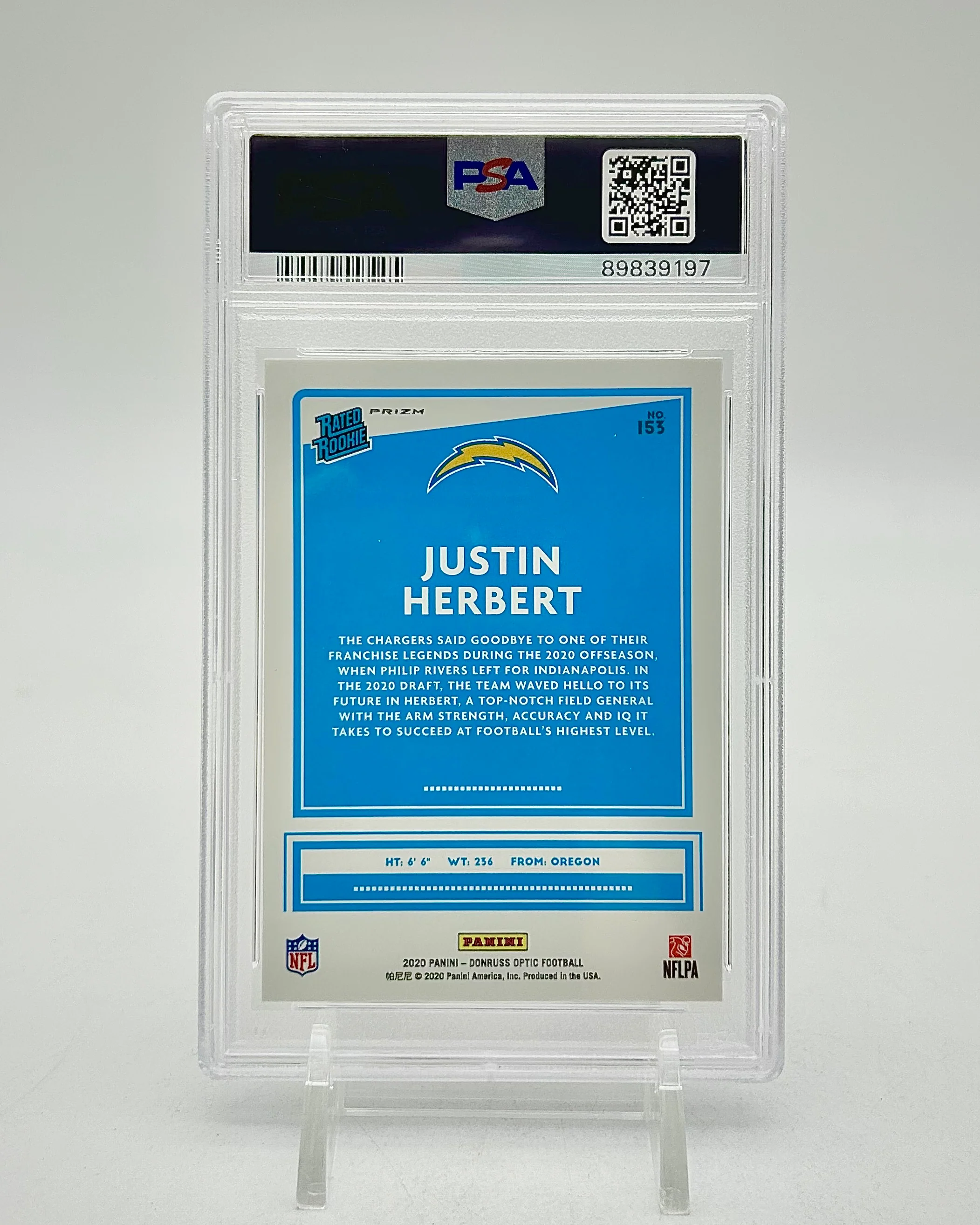 2020 Panini Donruss Optic Blue Scope: #153 Justin Herbert (PSA 10) - Image 2