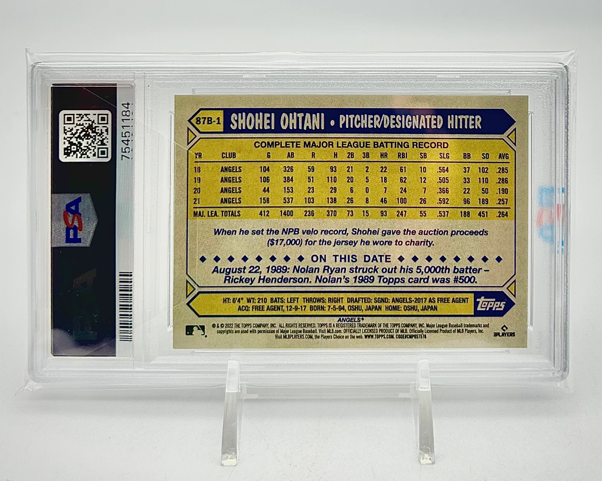 2022 Topps Japan Edition 1987 Cherry Tree Variation: #87B-1 Shohei Ohtani (PSA 10) - Image 2