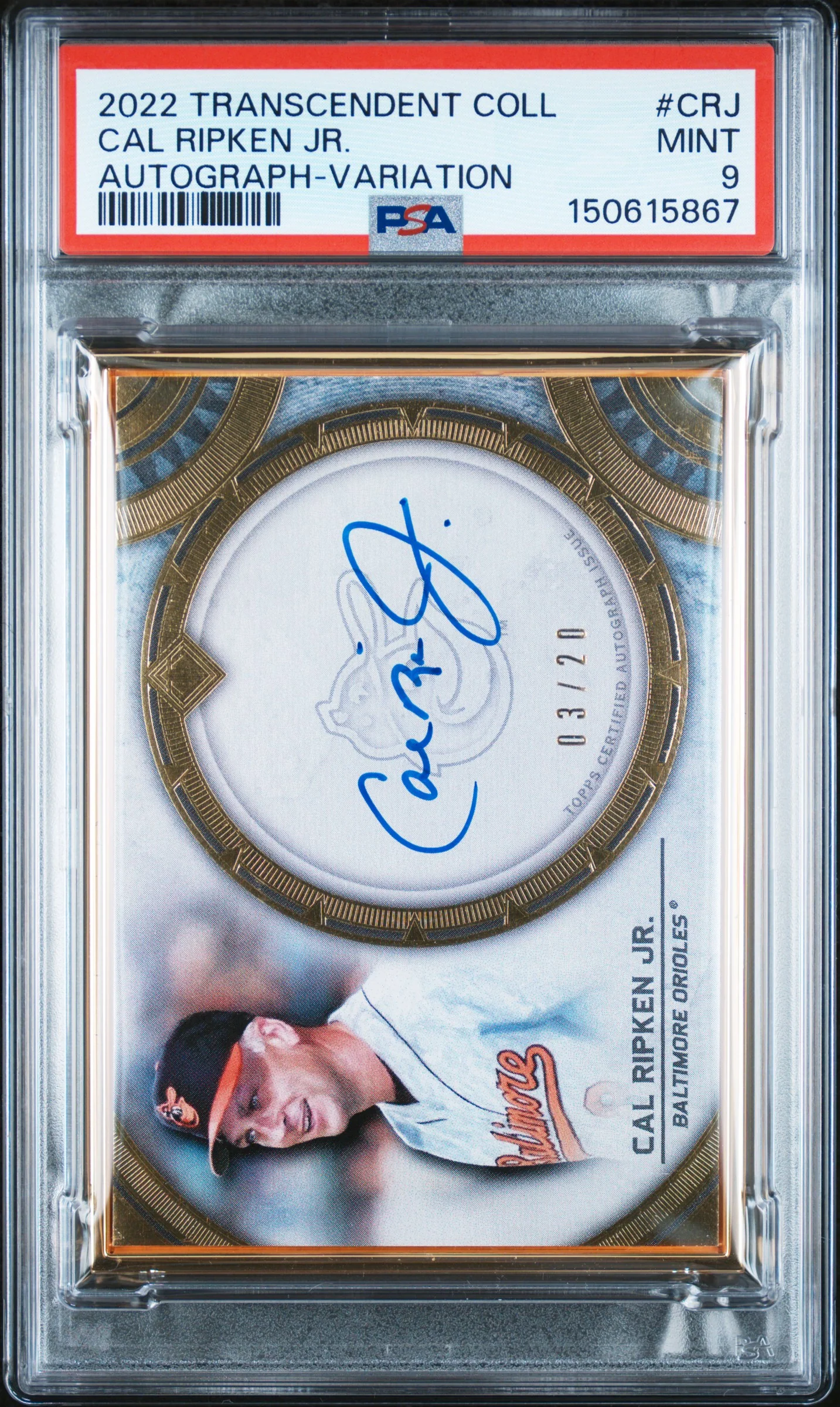 2022 Topps Transcendent Transcendent Collection Variation Auto /20 Cal Ripken Jr. #TCVA-CRJ PSA 9