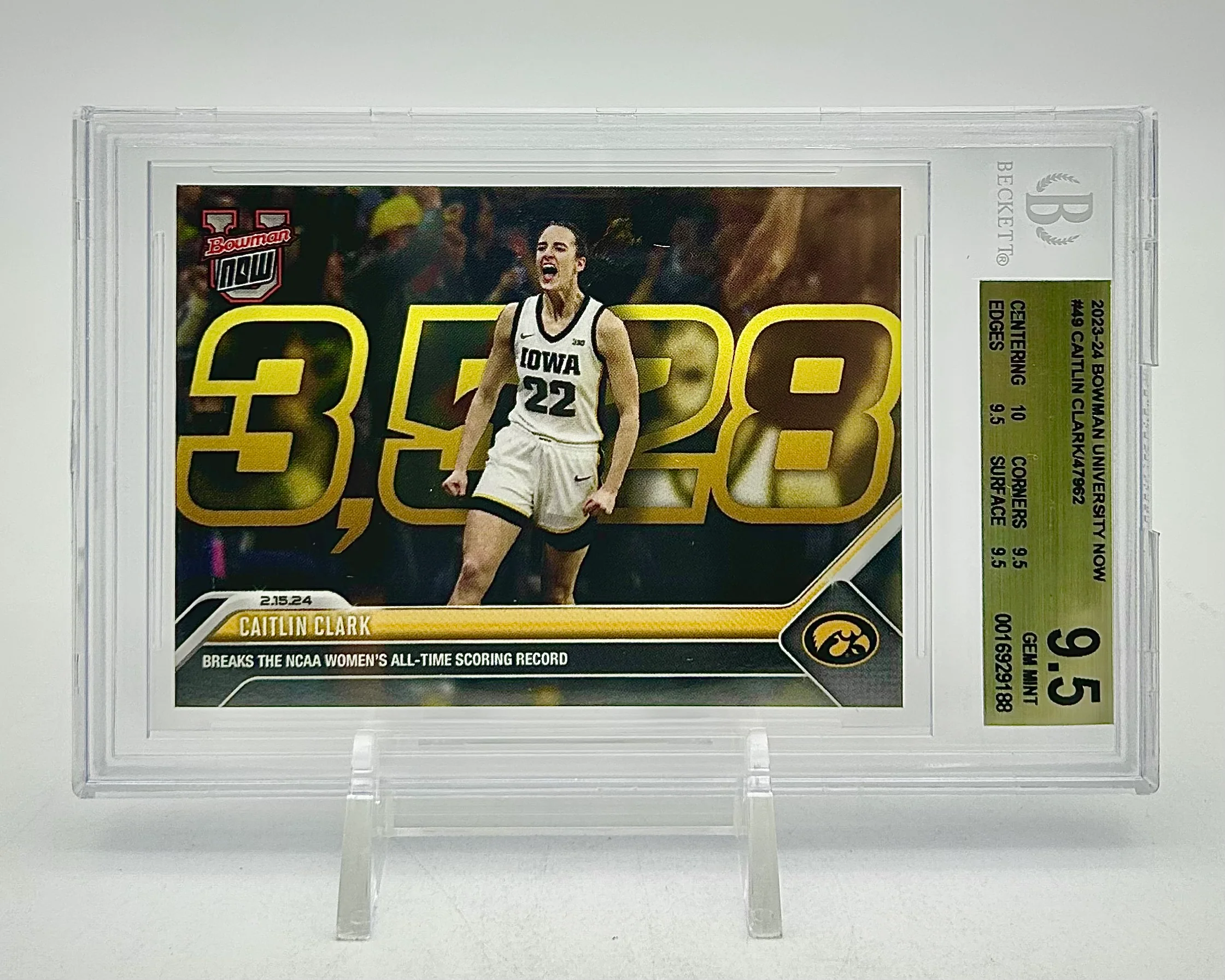 2023-24 Bowman University Now Caitlin Clark #49 BGS 9.5