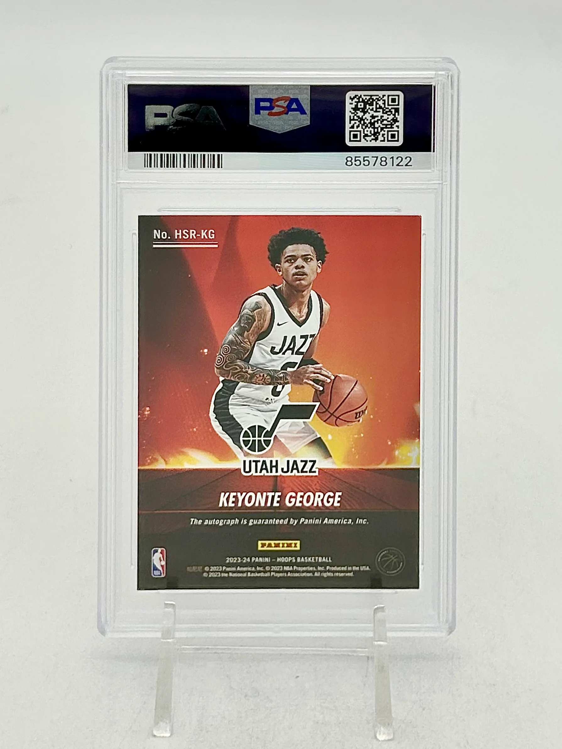 2023-24 Panini Hoops Hot Signatures Rookies Red / 25 Keyonte George #HSR-KG PSA 7 - Image 2