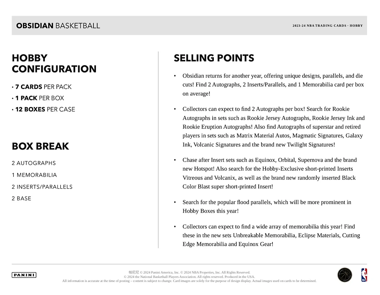 2023-24 Panini Obsidian Basketball Hobby Box - Image 7