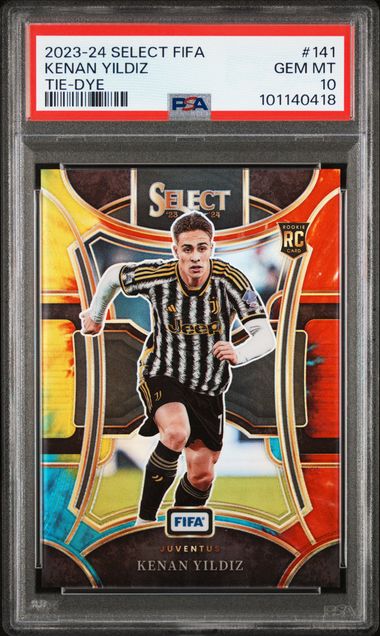 2023-24 Panini Select FIFA Tie-Dye /30 #141 Kenan Yildiz PSA 10