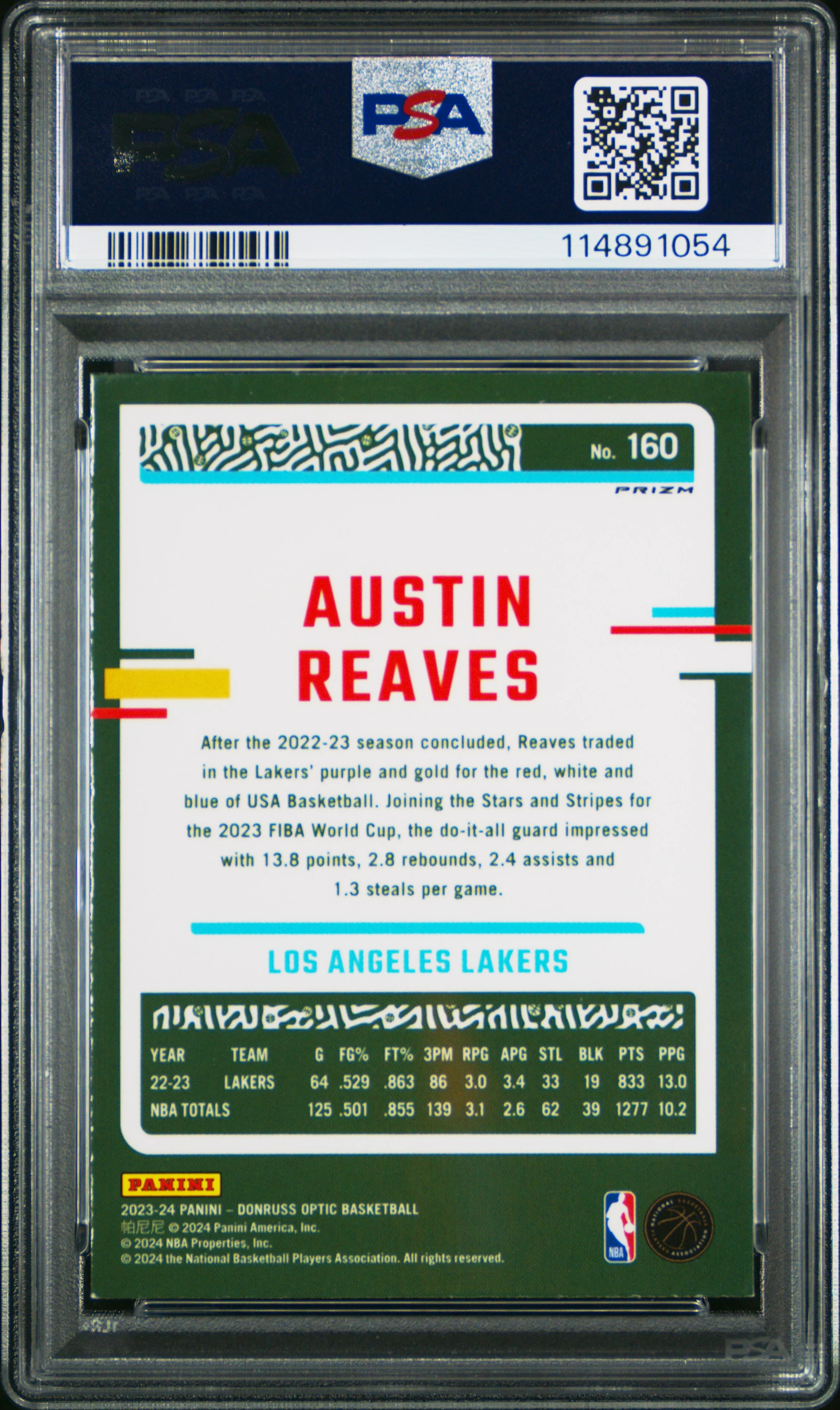 2023 Panini Donruss Optic Jazz Austin Reaves #160 PSA 9 - Image 2