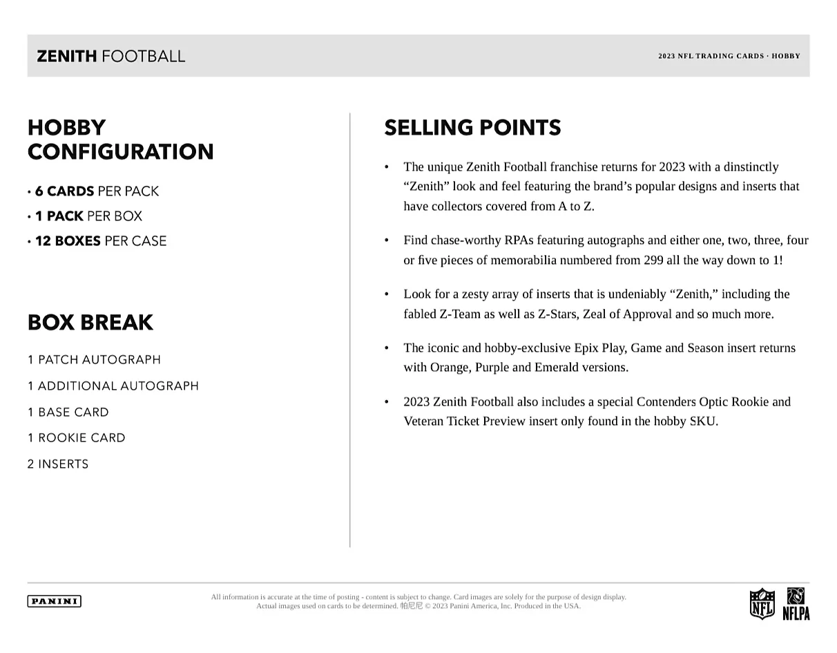 2023 Panini Zenith Football Hobby Box - Image 7