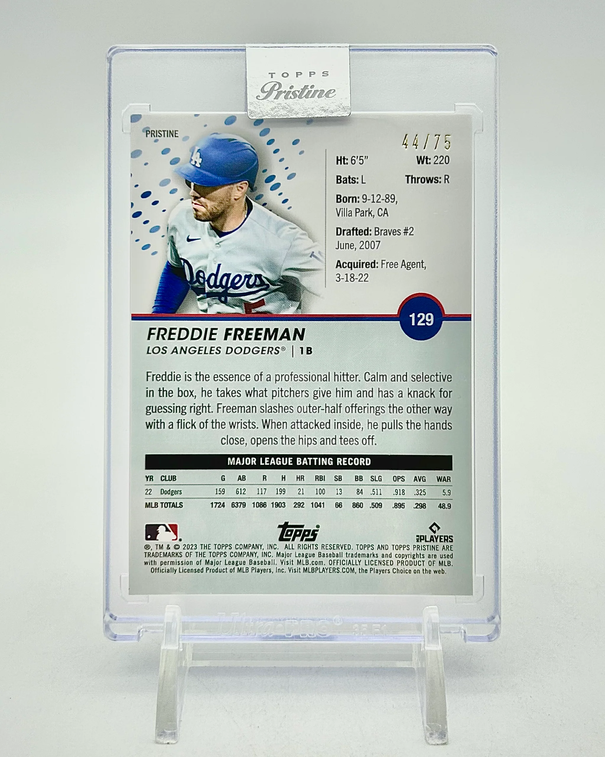 2023 Topps Pristine Blue Pristine Refractor /75: #129 Freddie Freeman - Image 2
