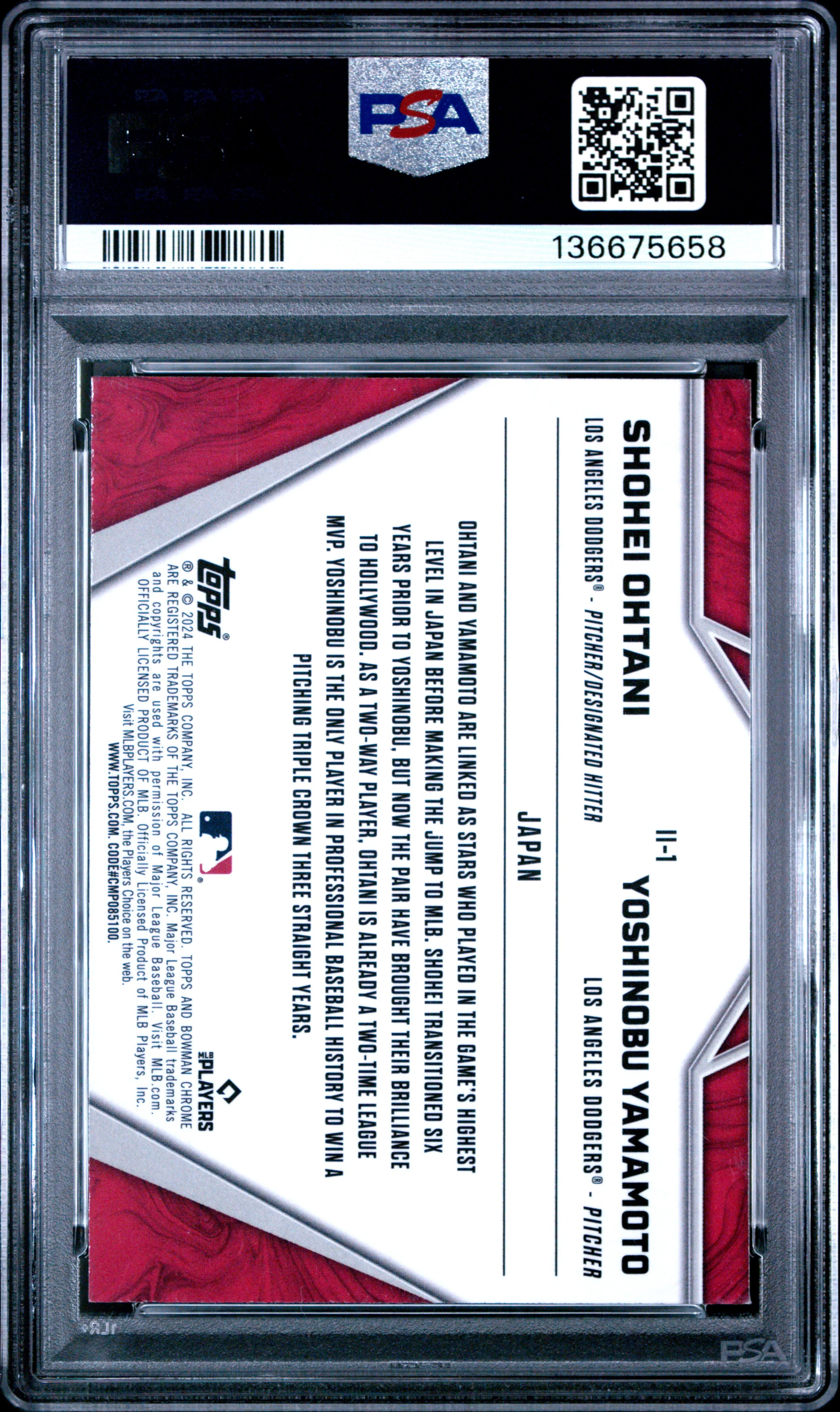 2024 Bowman Chrome International Impact #II-1 Shohei Ohtani / Yoshinobu Yamamoto PSA 9 - Image 2