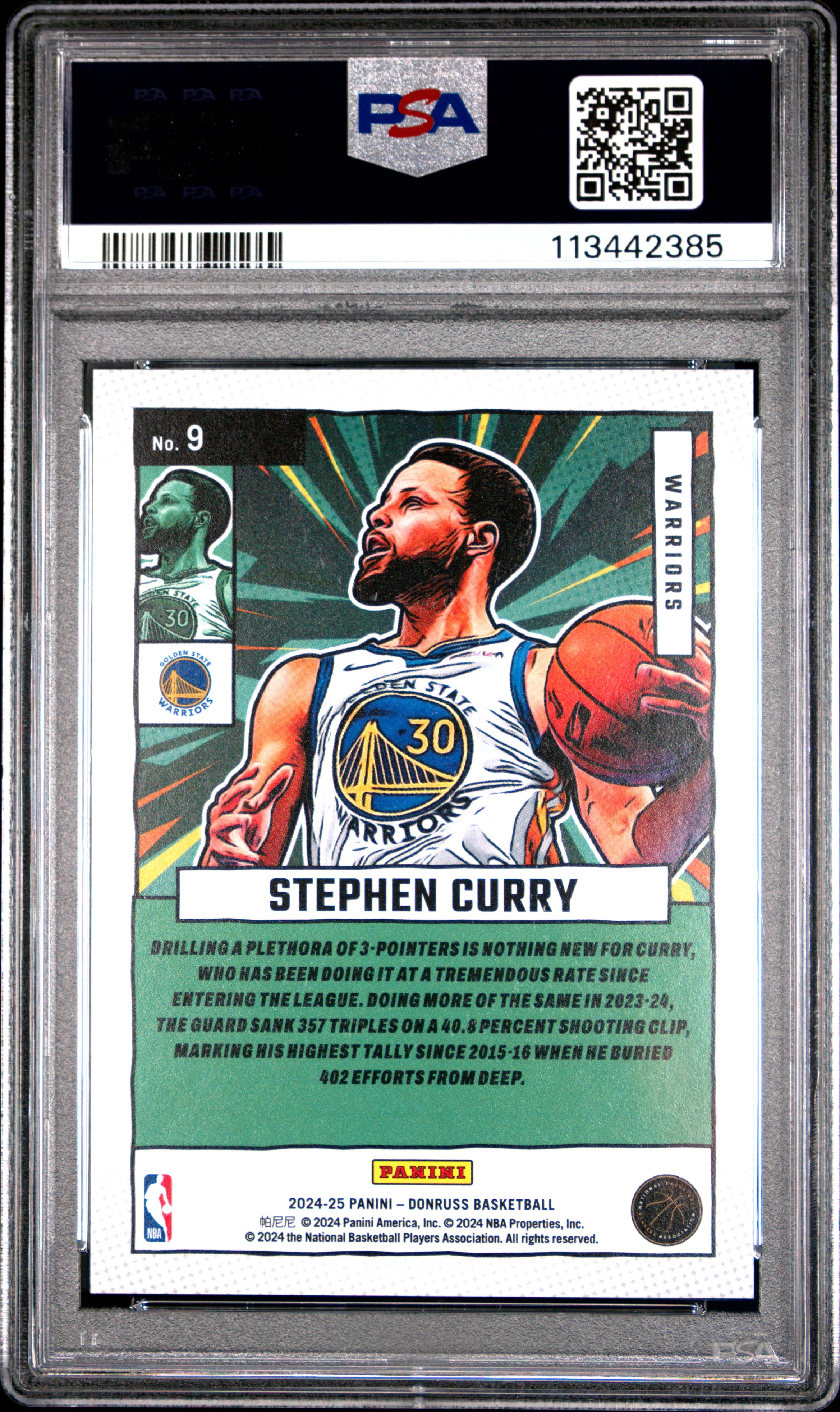 2024 Panini Donruss Net Marvels Holo Blue Laser /49 Stephen Curry #9 PSA 10 - Image 2