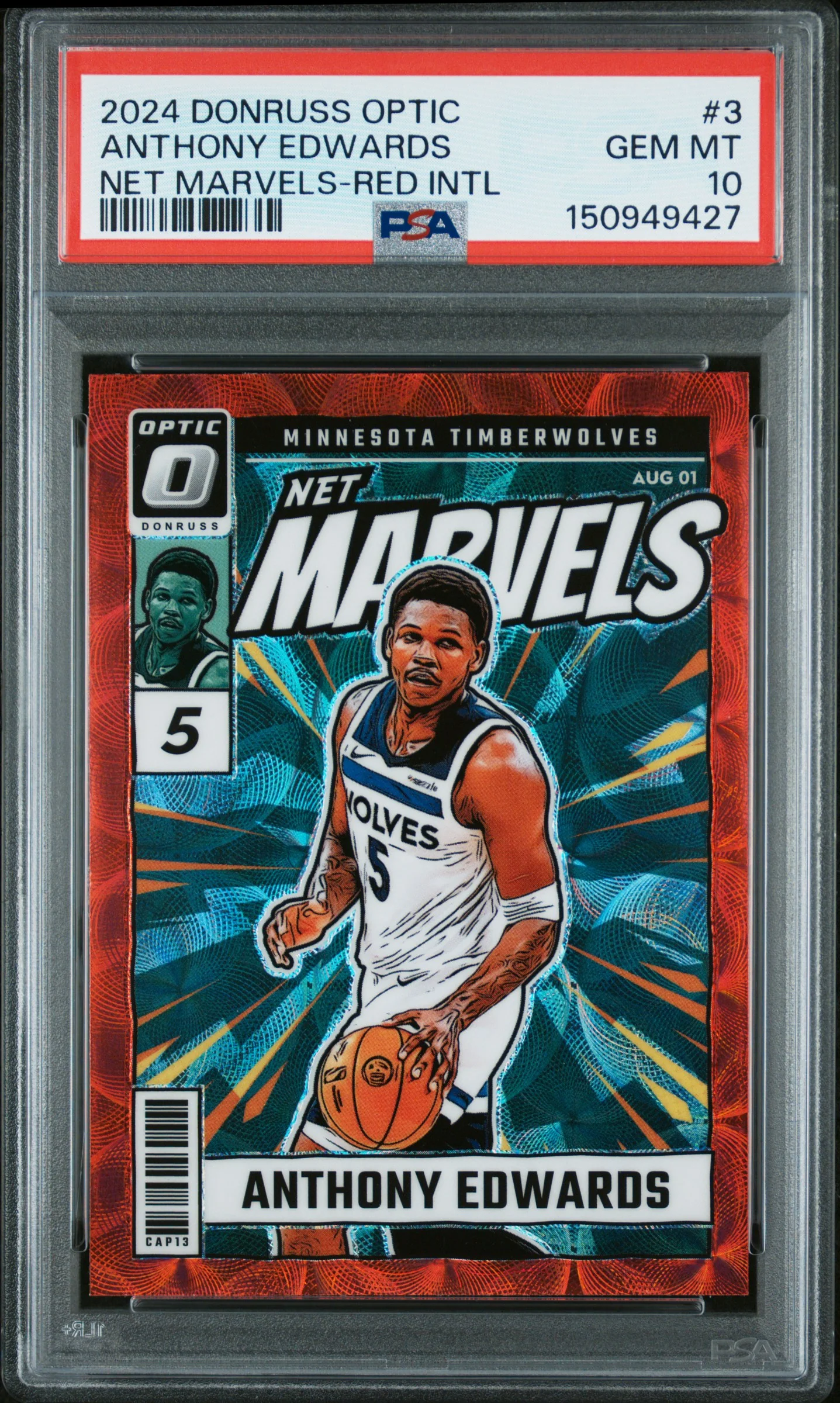 2024 Panini Donruss Optic Net Marvels Red International #3 Anthony Edwards PSA 10