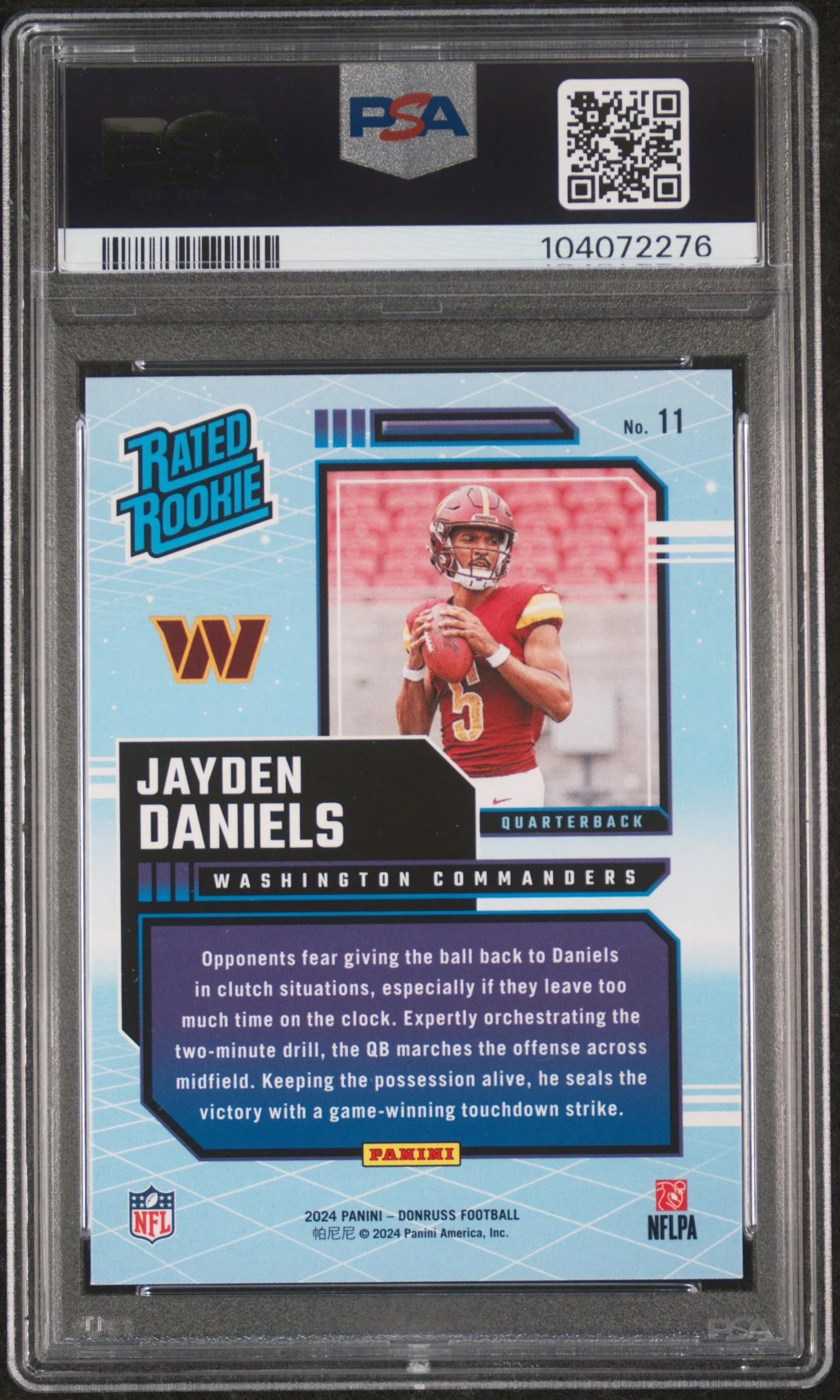 2024 Panini Donruss Rated Rookies Retro Jayden Daniels #11 PSA 9 - Image 2