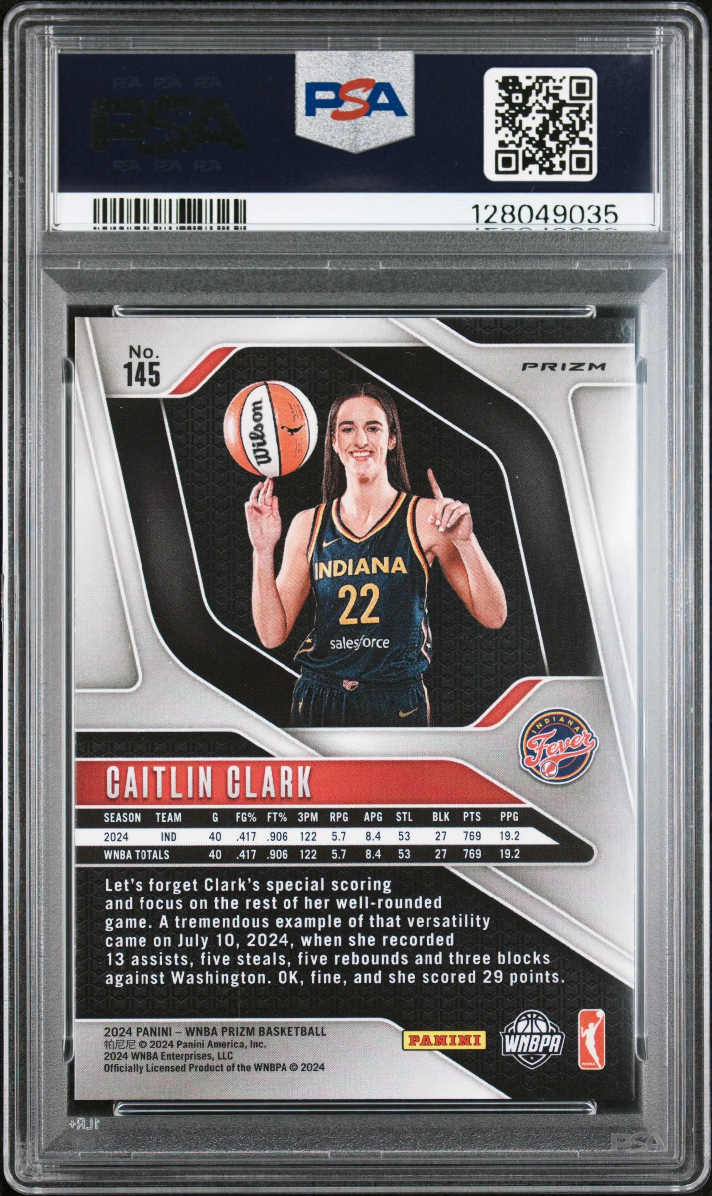 2024 Panini Prizm WNBA Blue Velocity #145 Caitlin Clark PSA 10 - Image 2