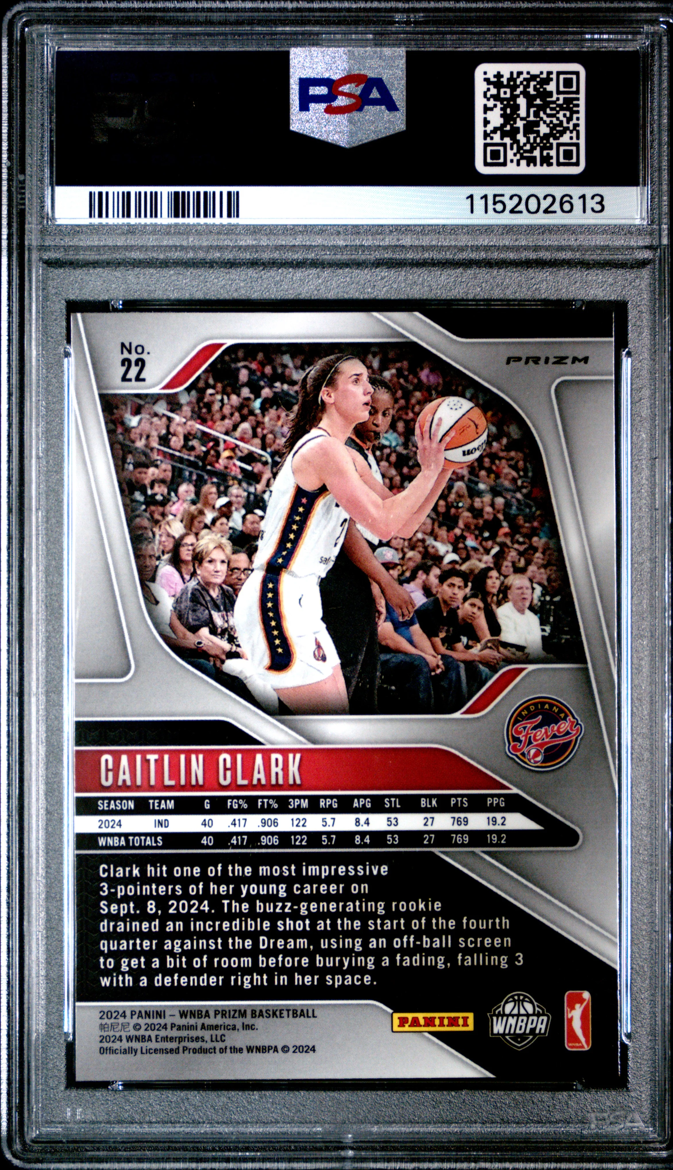 2024 Panini Prizm WNBA Blue Velocity Caitlin Clark #22 PSA 10 - Image 2