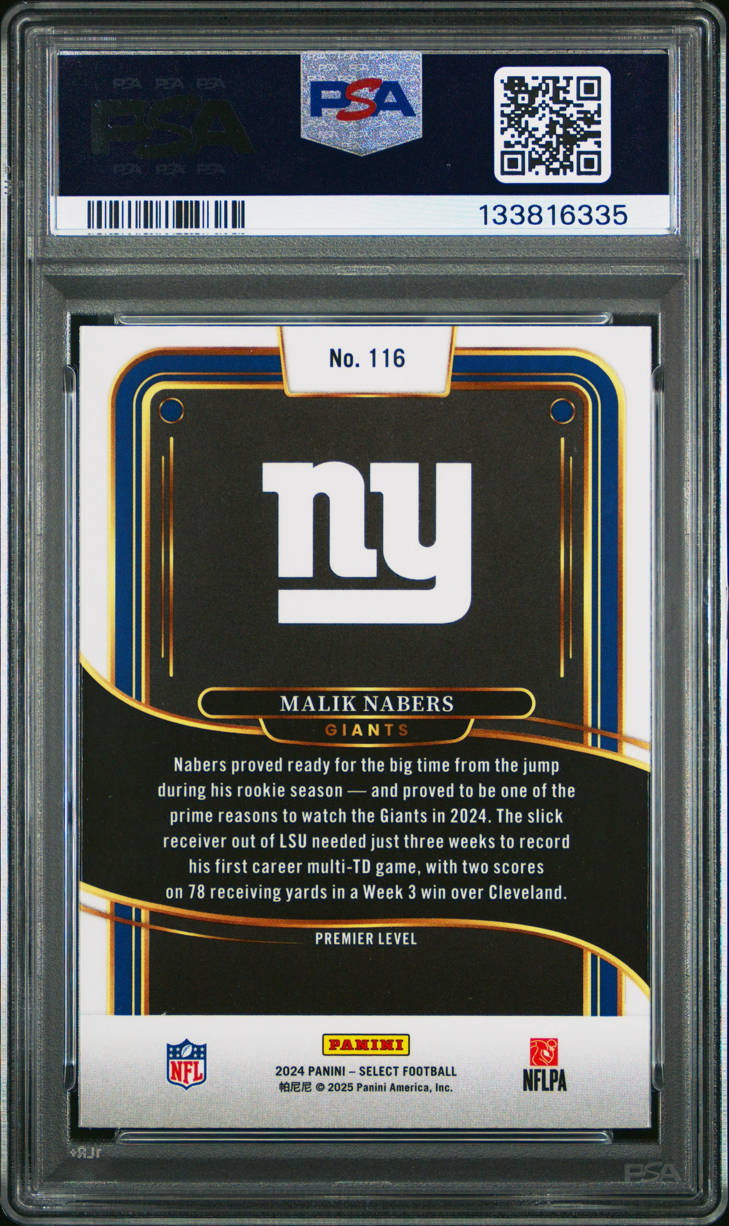 2024 Panini Select #116 Malik Nabers PSA 10 - Image 2