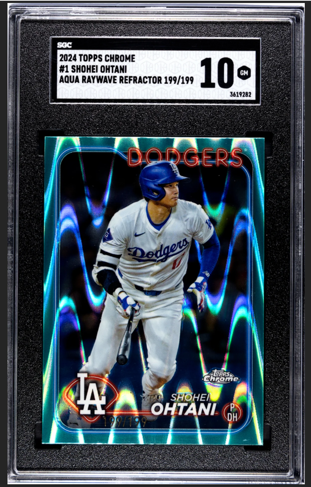 2024 Topps Chrome Aqua Raywave Refractor /199 Shohei Ohtani #1 SGC 10