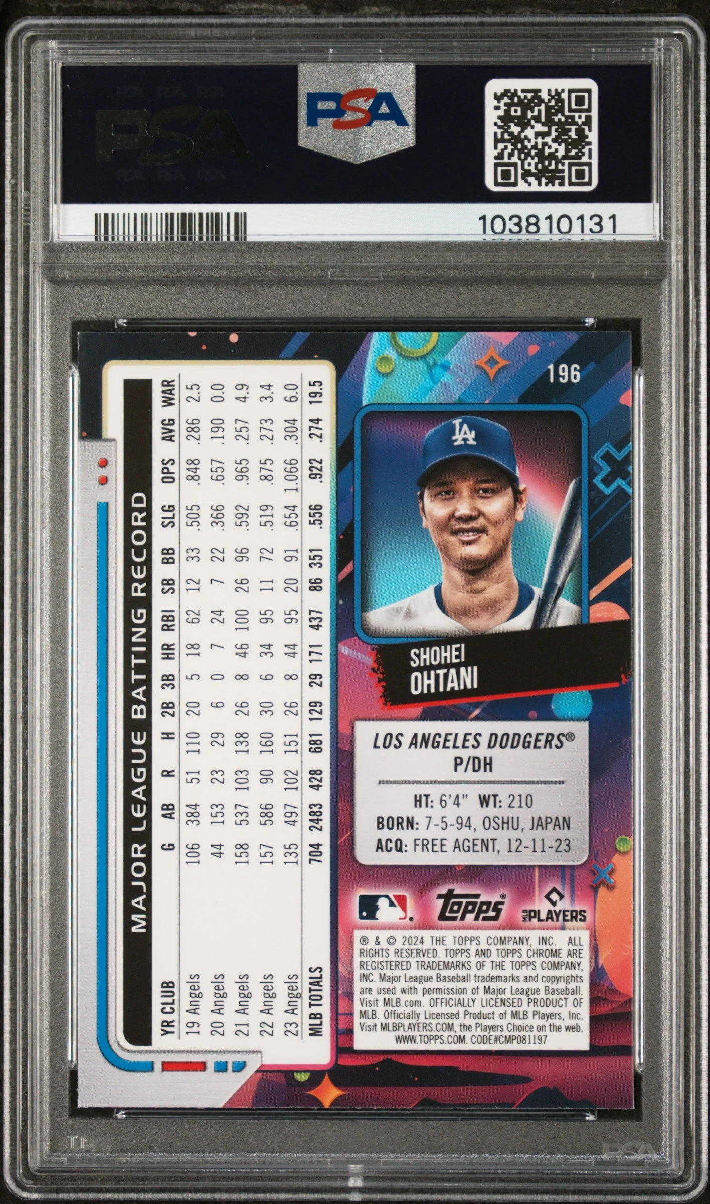 2024 Topps Chrome Cosmic Nucleus Refractor Shohei Ohtani #196 PSA 10 - Image 2