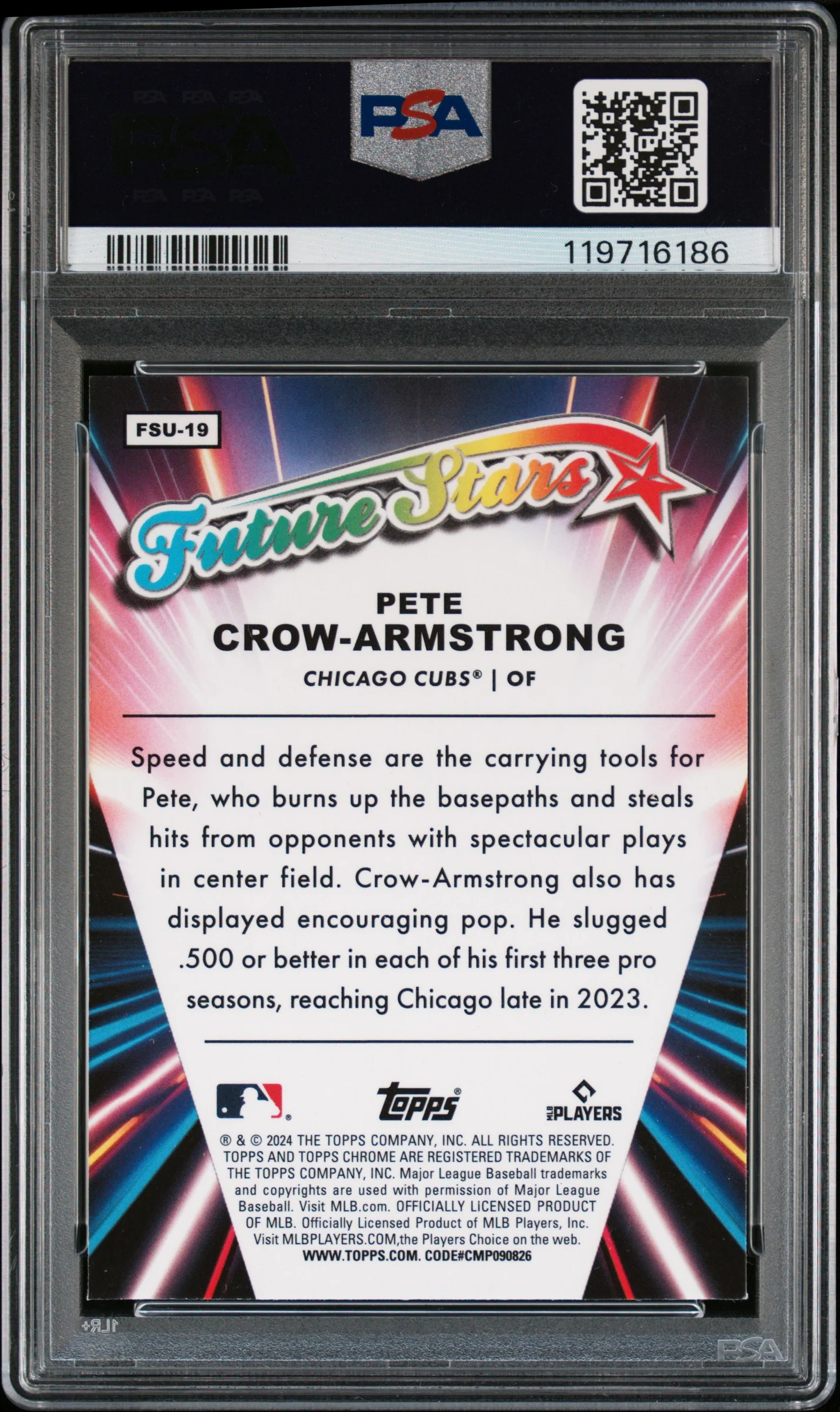 2024 Topps Chrome Update Future Stars Pete Crow-Armstrong #FSU19 PSA 9 - Image 2