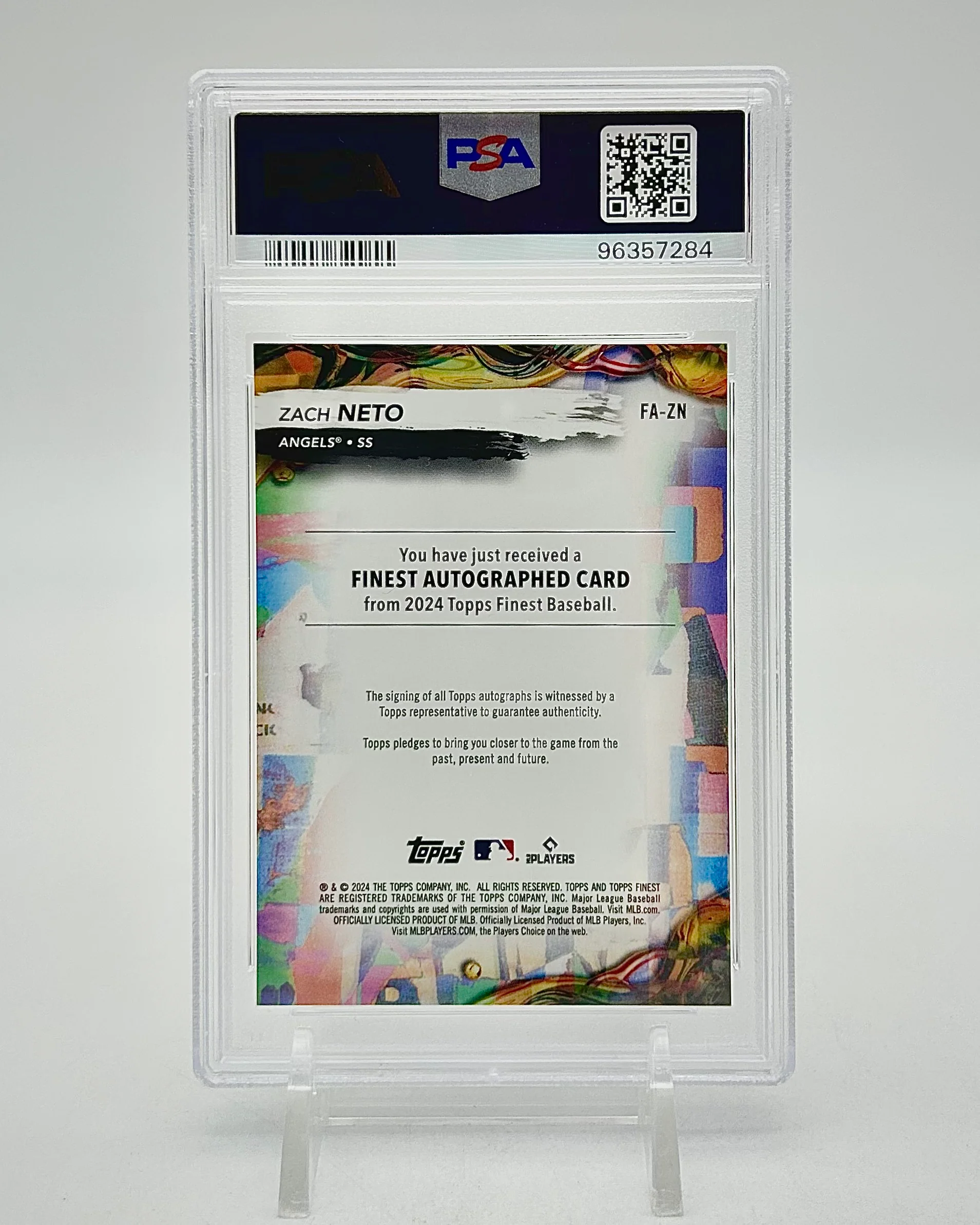 2024 Topps Finest Autographs Orange Refractor /25: #FA-ZN Zach Neto (PSA 10) - Image 2