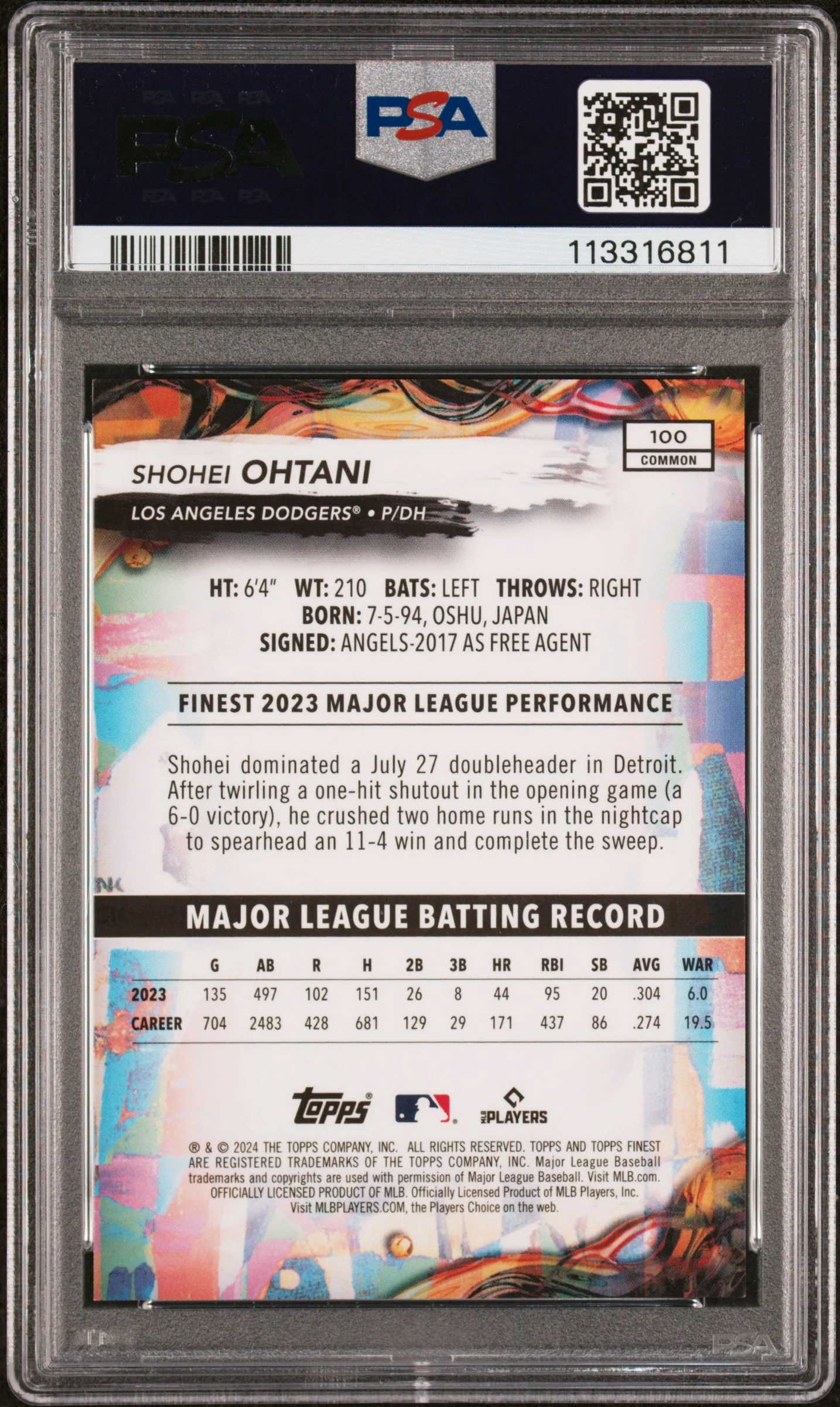 2024 Topps Finest Purple Checkerboards Refractor /150 Shohei Ohtani #100 PSA 9 - Image 2