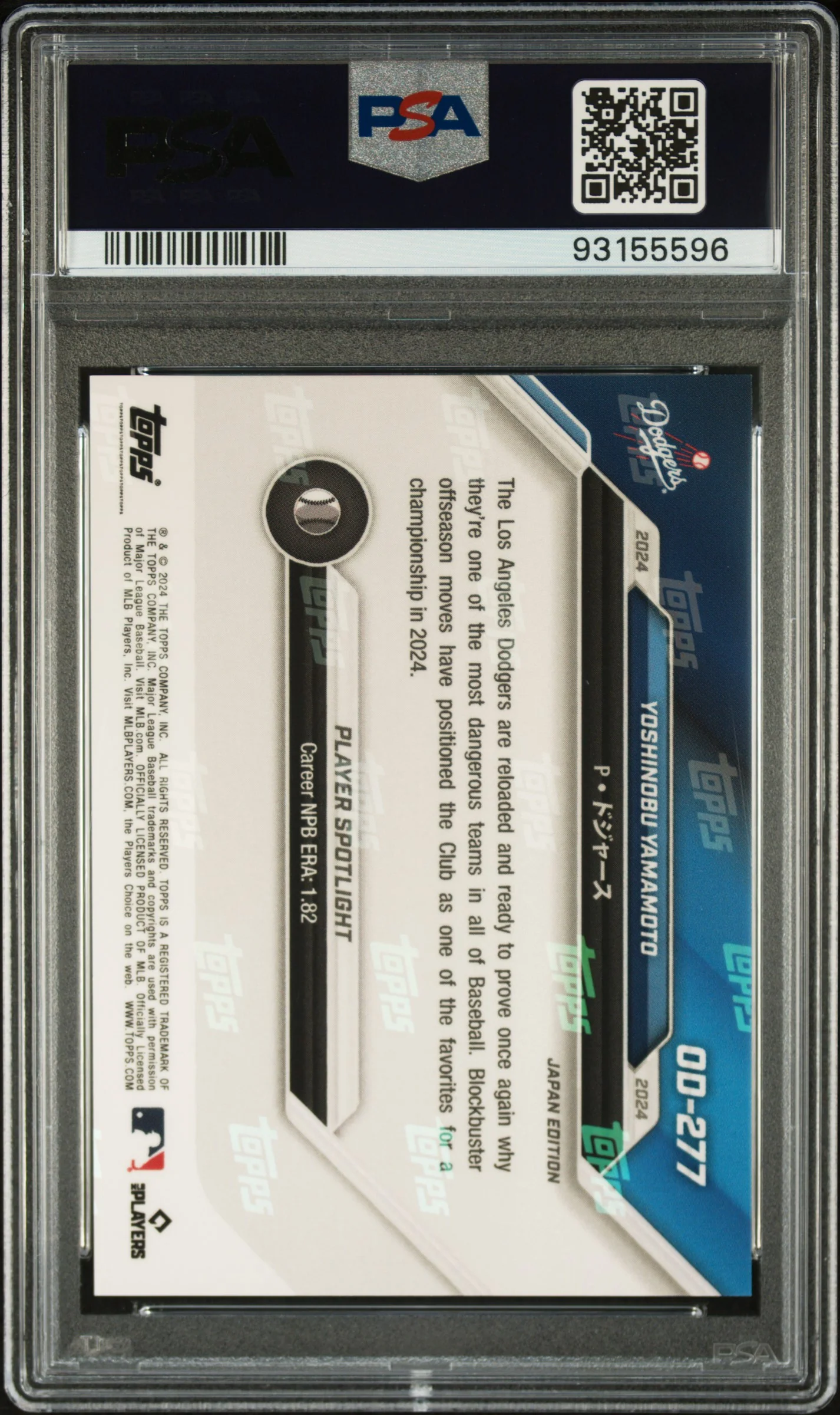 2024 Topps Now Dodgers Opening Day Japan Edition #OD277 Yoshinobu Yamamoto PSA 10 - Image 2
