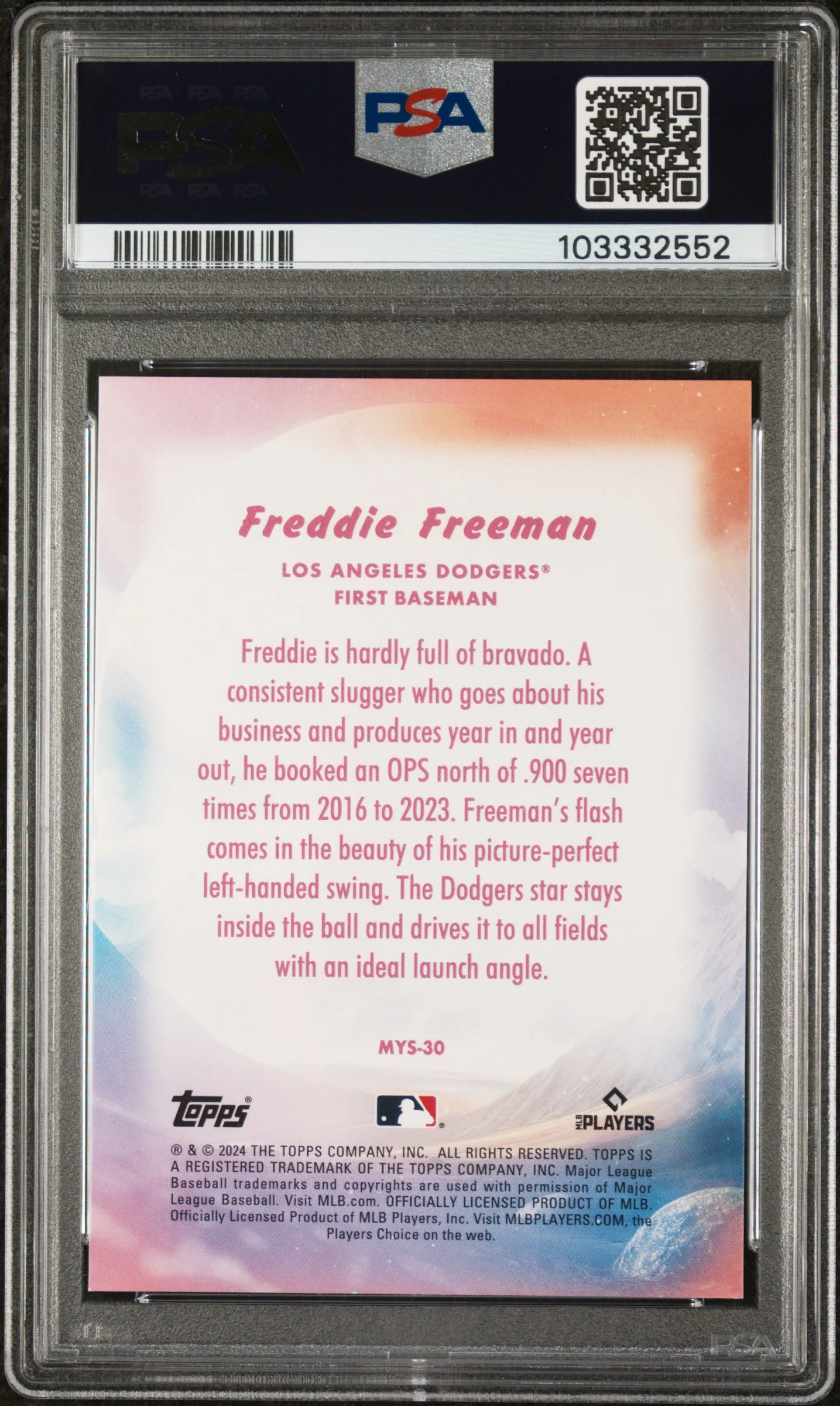 2024 Topps Update Mystical Blue Freddie Freeman #MYS30 PSA 10 - Image 2