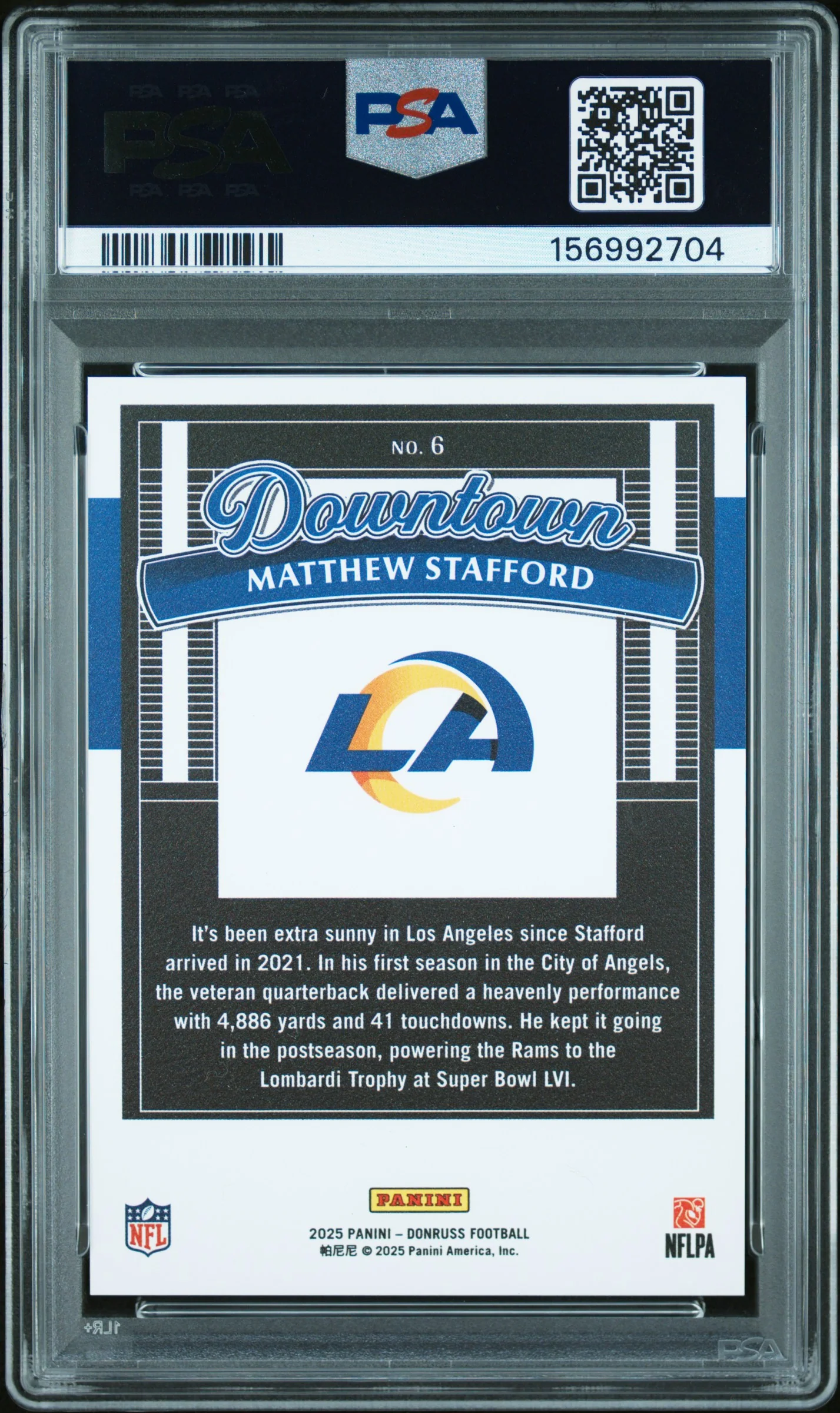 2025 Panini Donruss Downtown #6 Matthew Stafford PSA 10 - Image 2