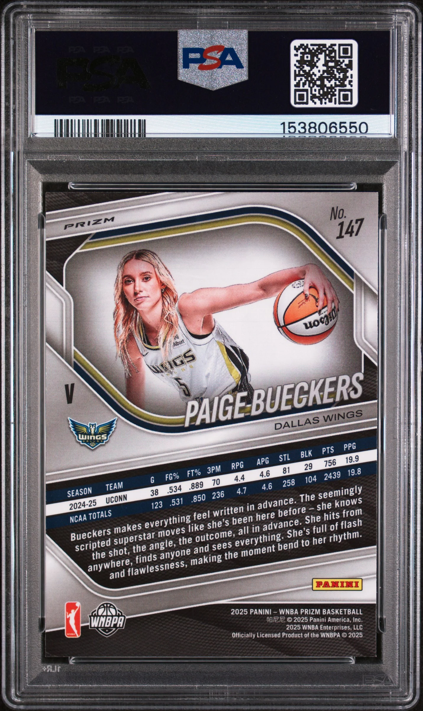 2025 Panini Prizm WNBA Blue Velocity #147 Paige Bueckers PSA 9 - Image 2