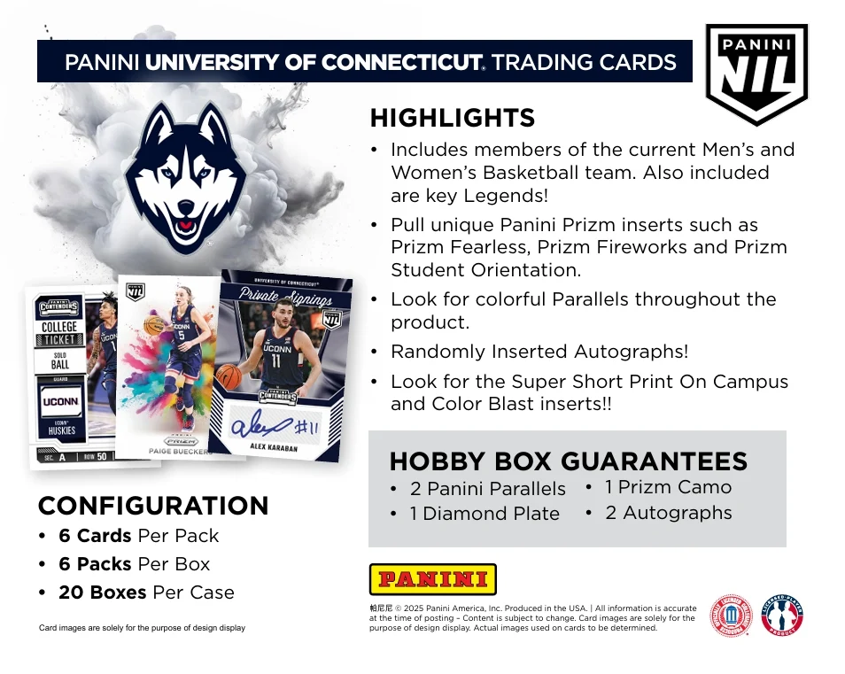 2025 Panini University of Connecticut Basketball Hobby Box - Image 6