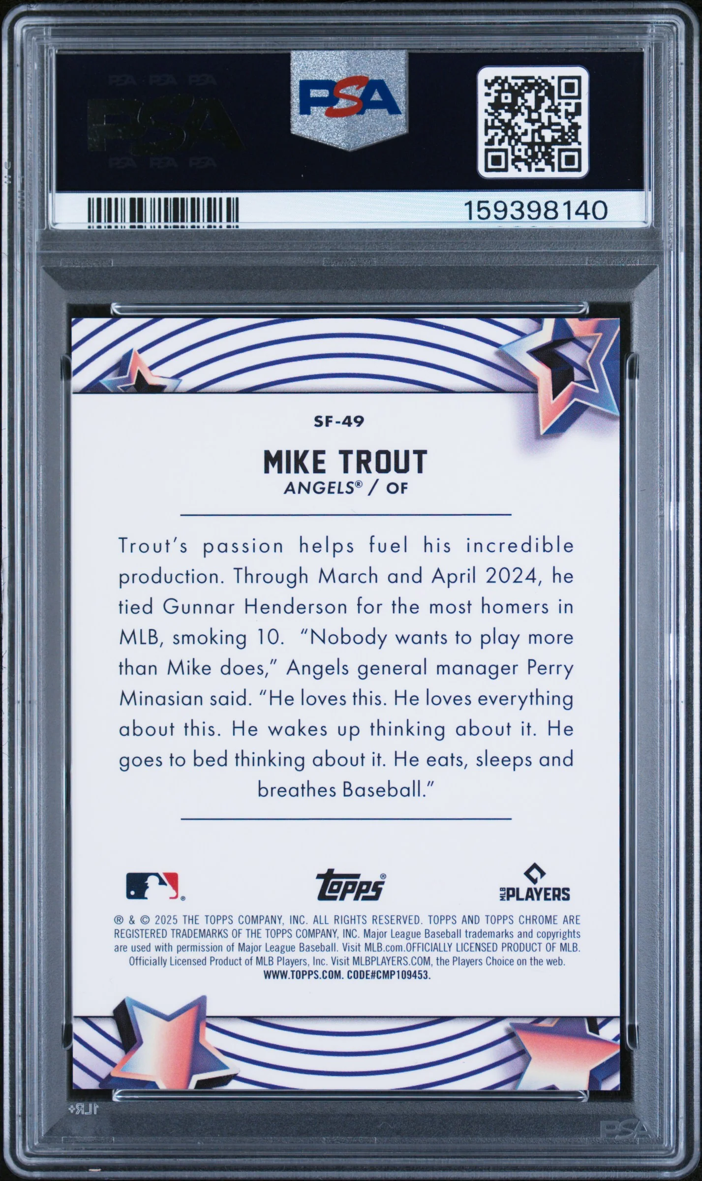 2025 Topps Chrome Cosmic Star Fractor Red /5 #SF-49 Mike Trout PSA 9 - Image 2