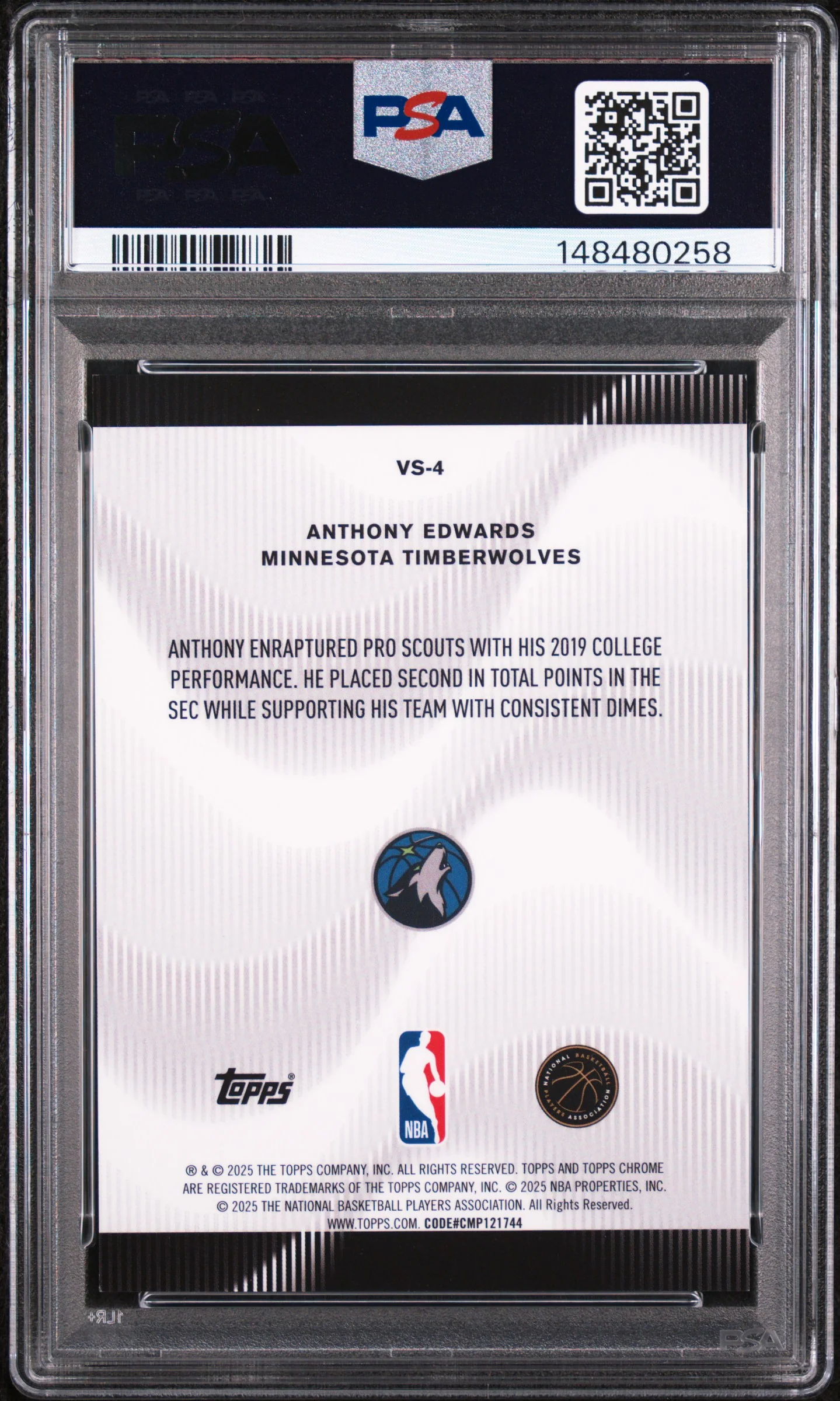 2025 Topps Chrome Voices Gold Refractor /50 #VS-4 Anthony Edwards PSA 9 - Image 2