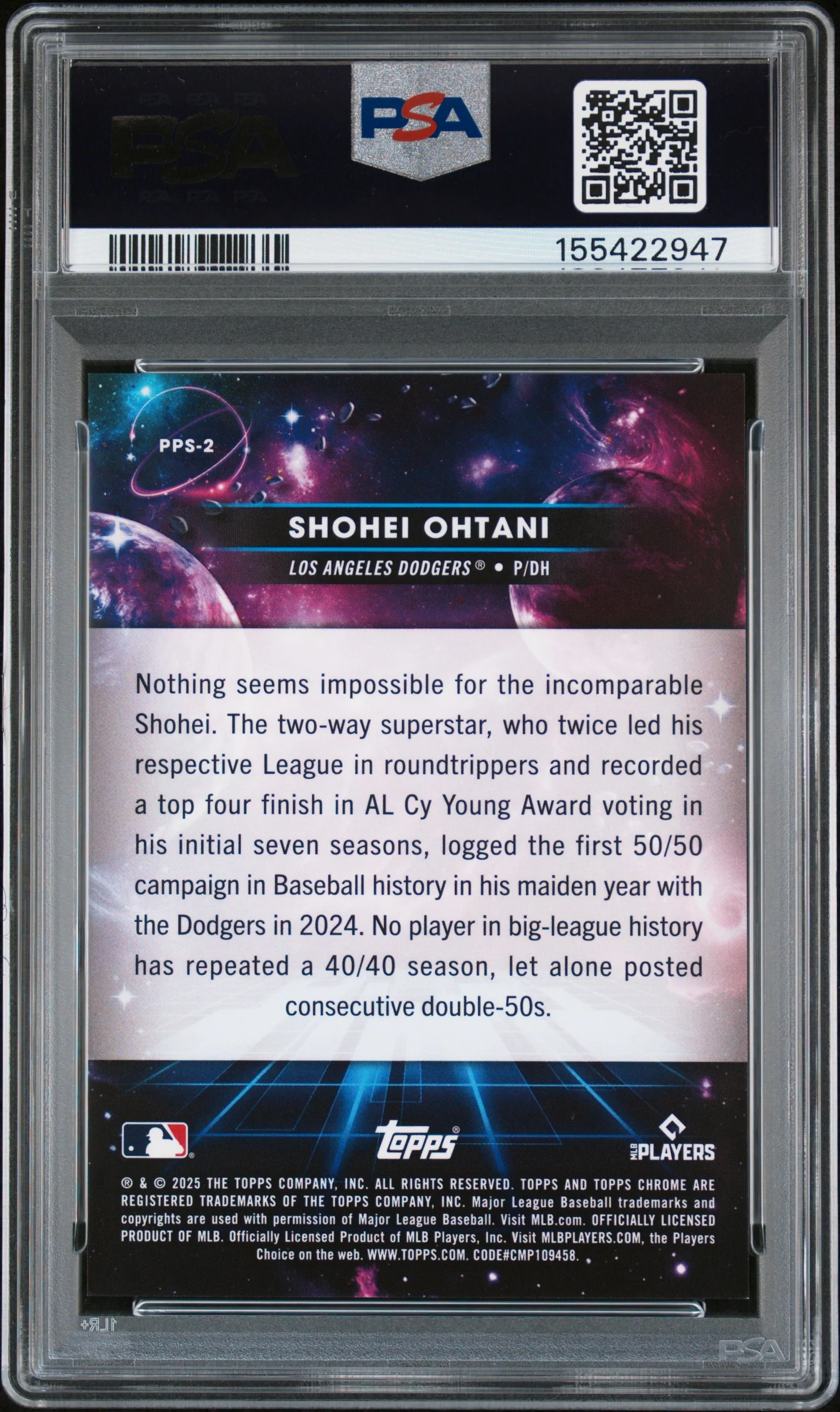 2025 Topps Cosmic Chrome Planetary Pursuit Sun #2 Shohei Ohtani PSA 9 - Image 2